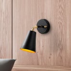 Evander wall light, black/gold, metal, height 21 cm, E27