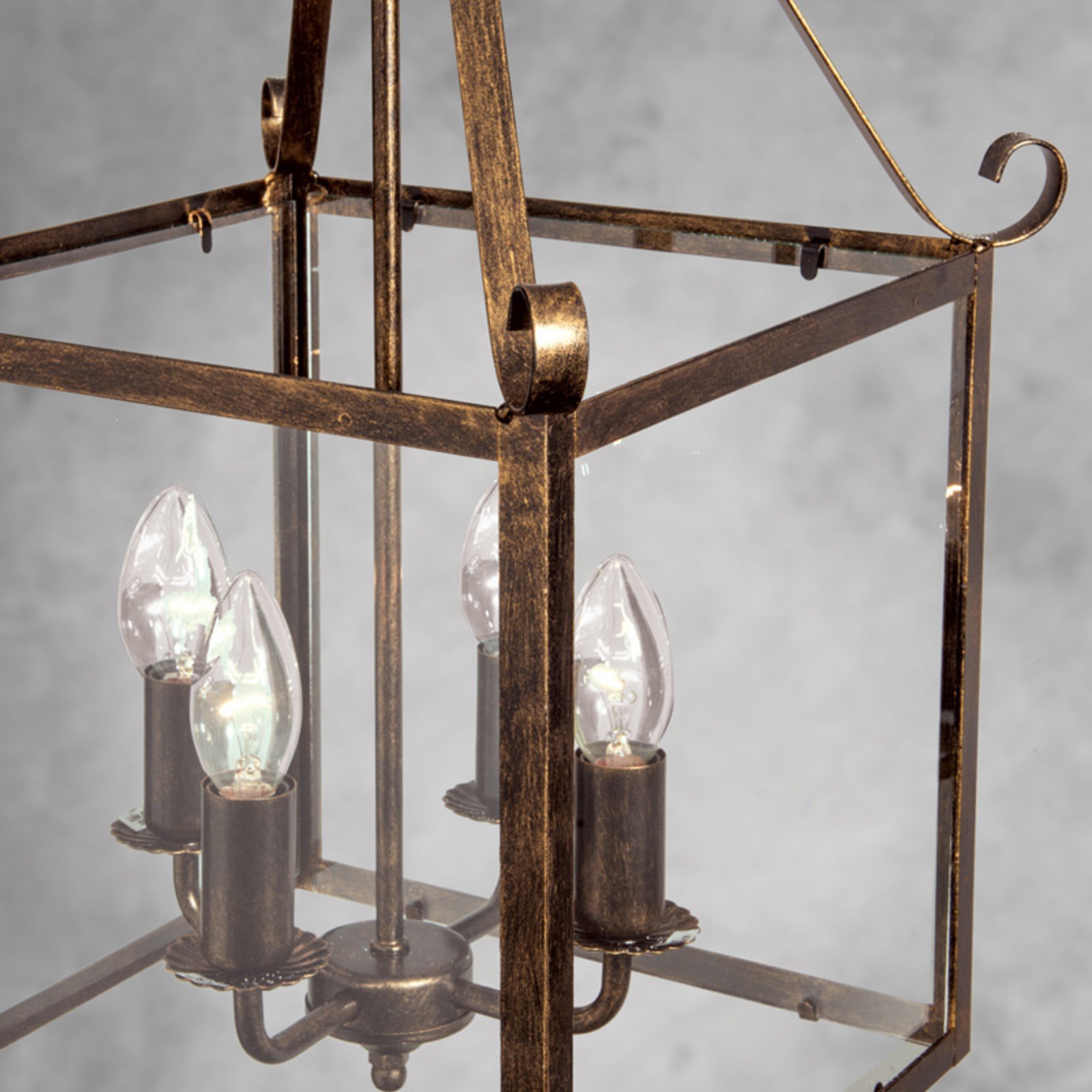Manto pendant light, angular, antique gold, 4-bulb