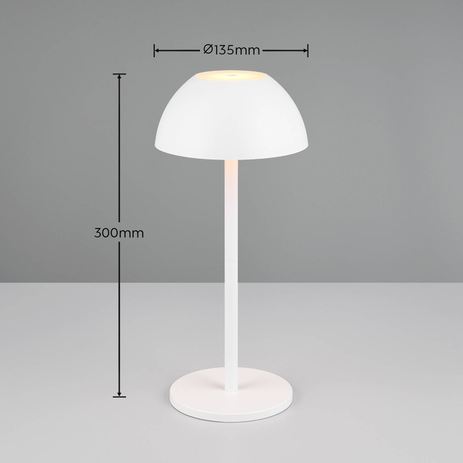 Ricardo LED stolná lampa s dobíjaním, biela, výška 30 cm, plast