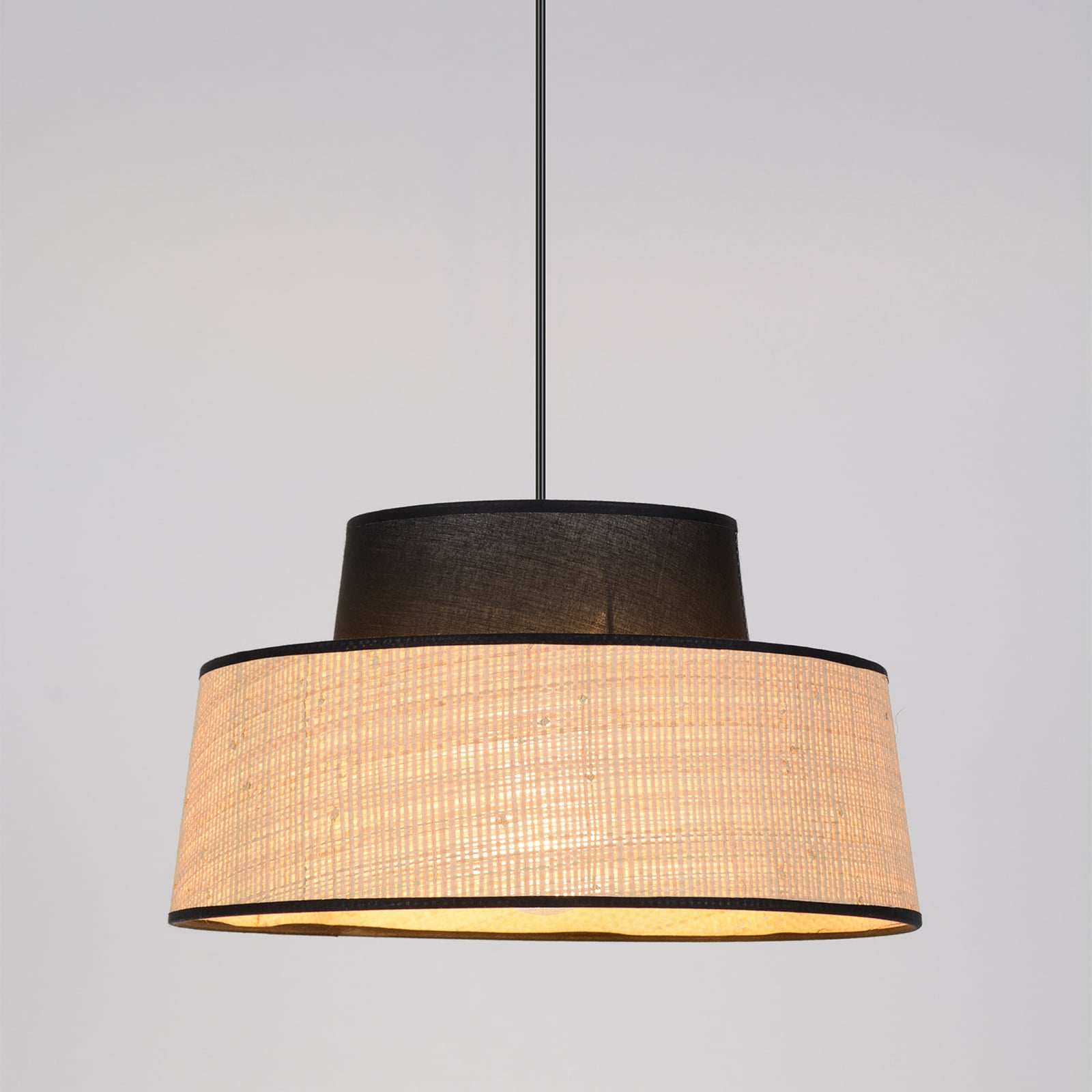 Żyrandol Mallorca, czarna/naturalna, średnica 38 cm, tkanina/liana