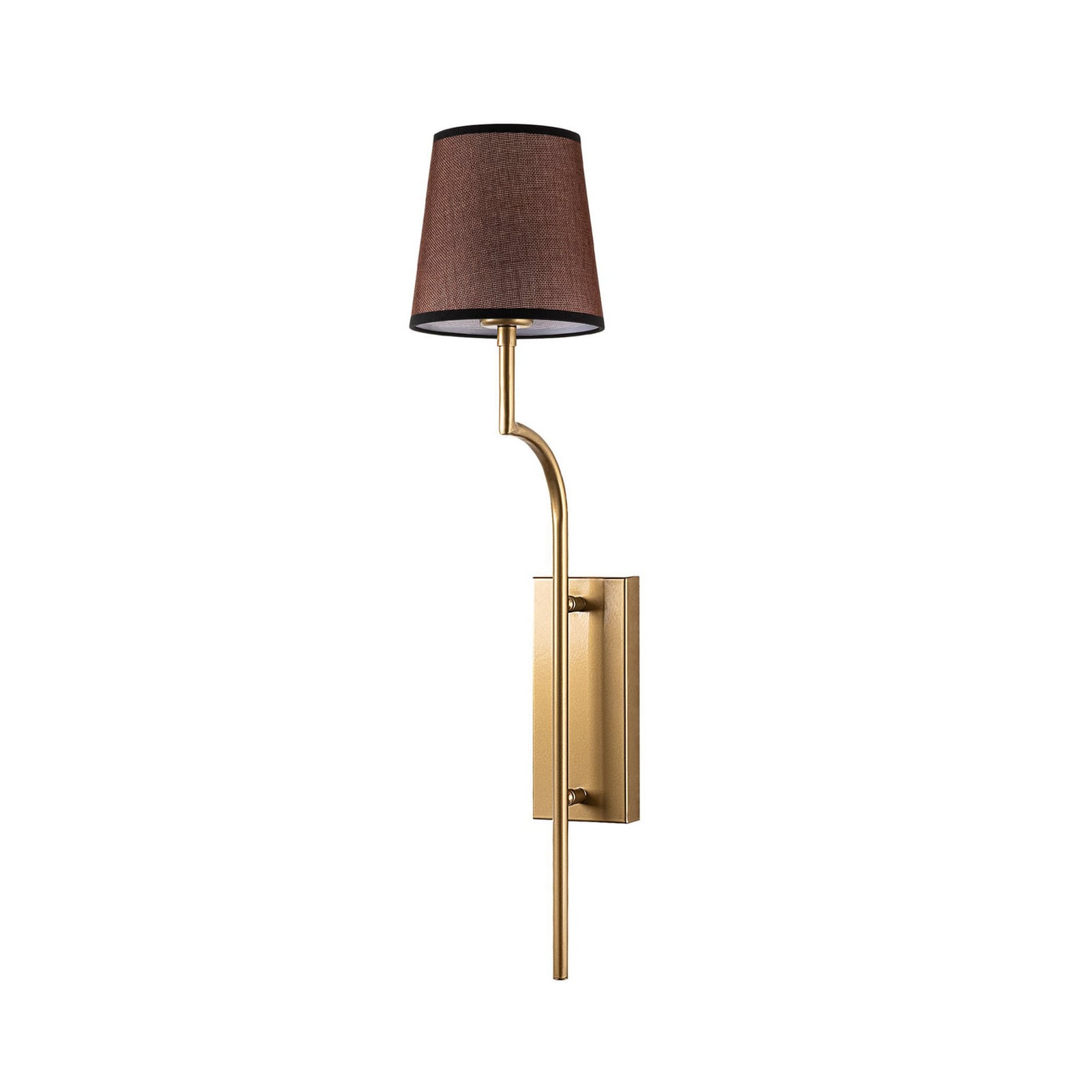 Aplique de pared Lumora, marrón/dorado, altura 72 cm, tejido/metal, E27