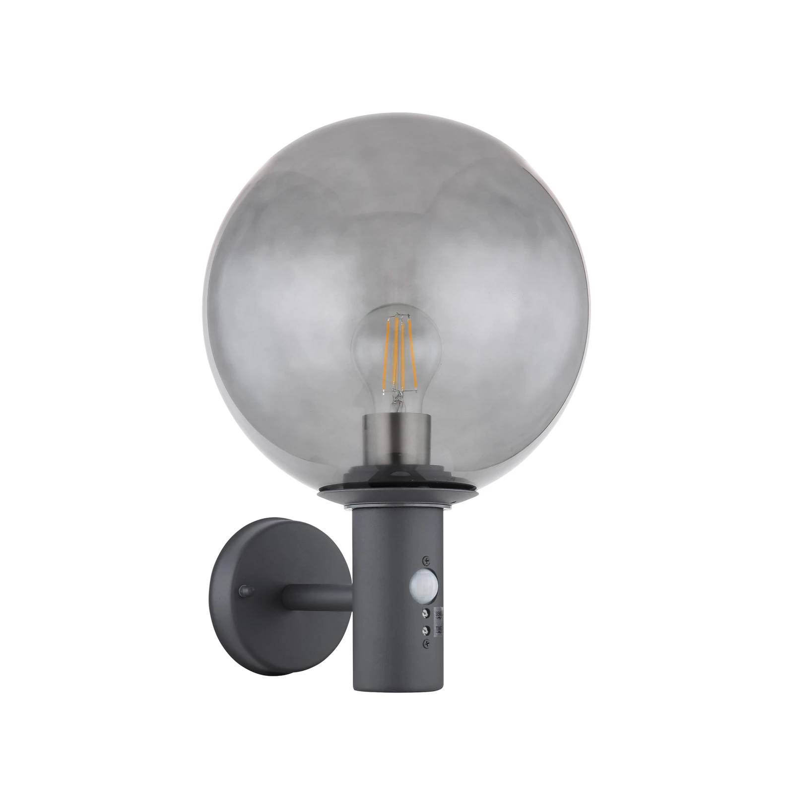 Āra sienas lampa „Hedwig“, antracīta/dūmu krāsā, ar sensoru, IP44, E27