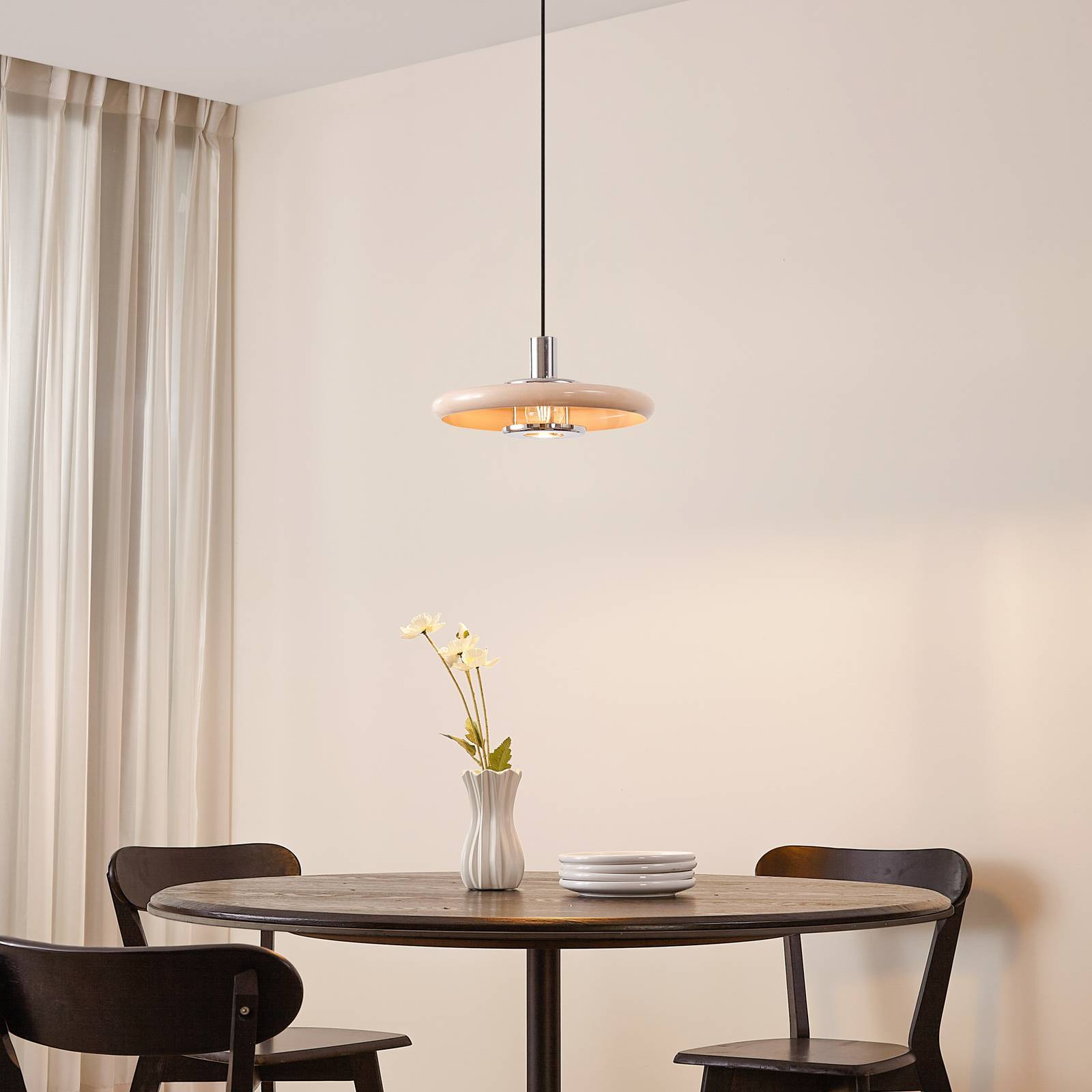 Lindby lampa wisząca Branford, Ø 35 cm, beżowa, metal