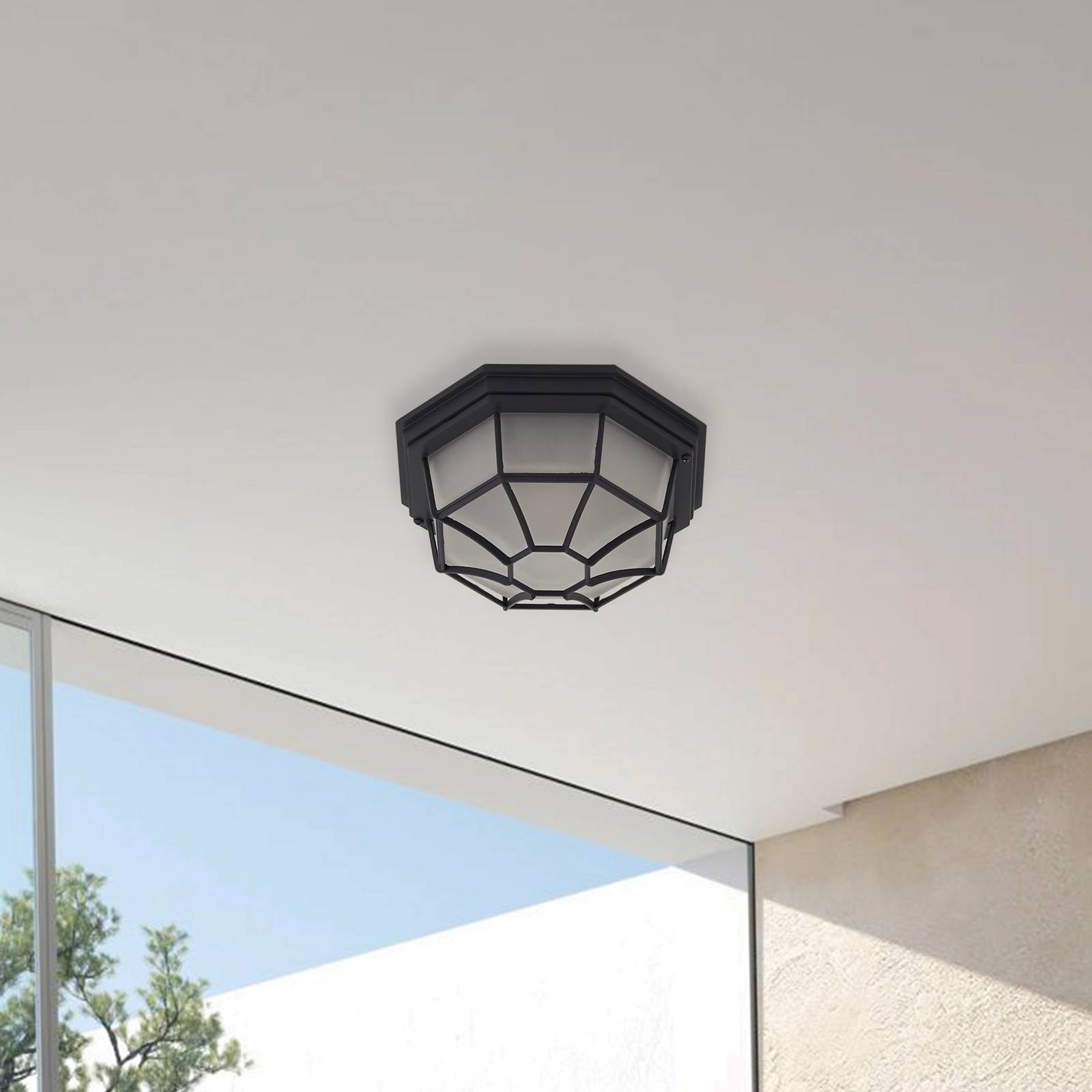 Zewnętrzna lampa sufitowa Lindby Idril, antracyt, metal, Ø 26,5 cm