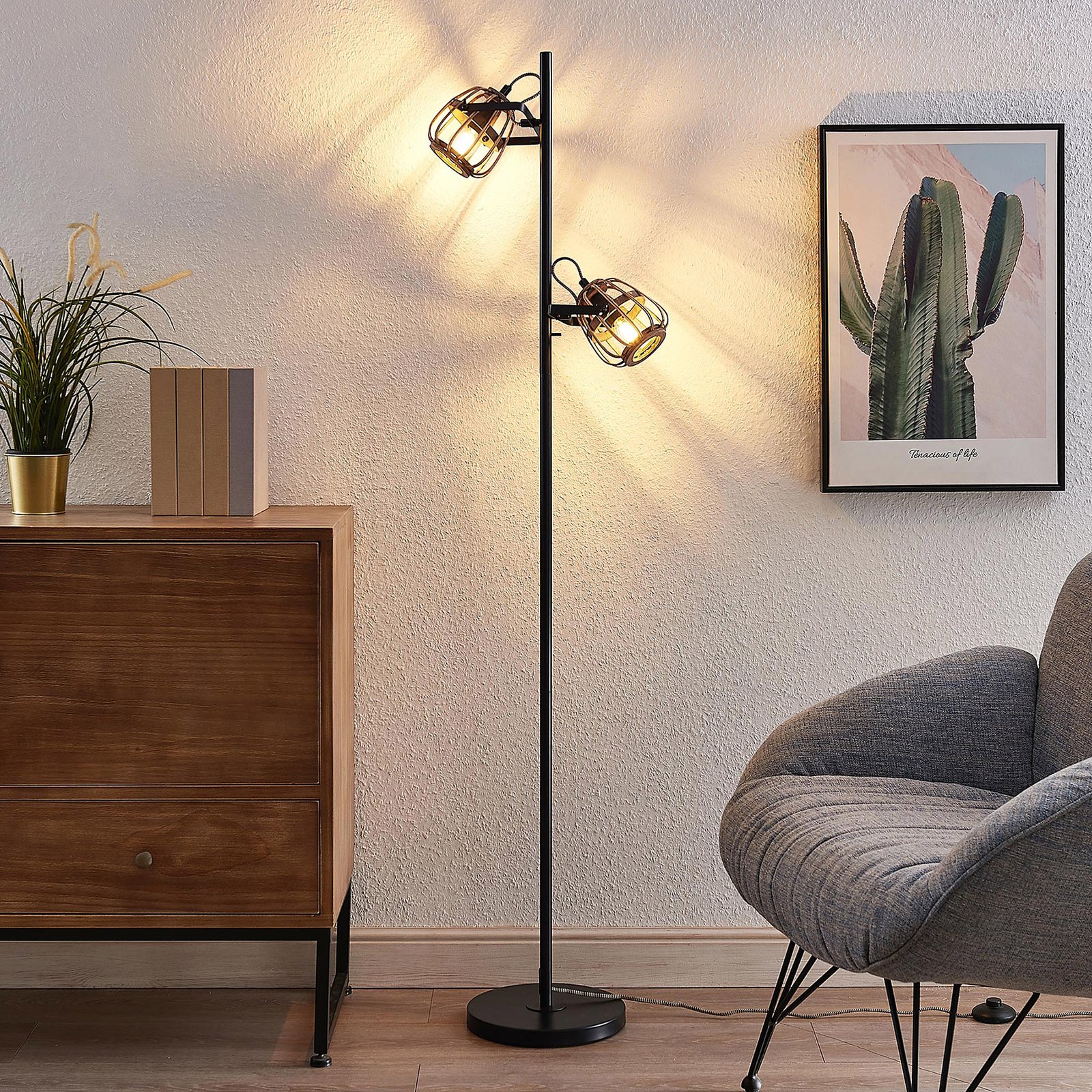 Lindby Bominio floor lamp with two lampshades