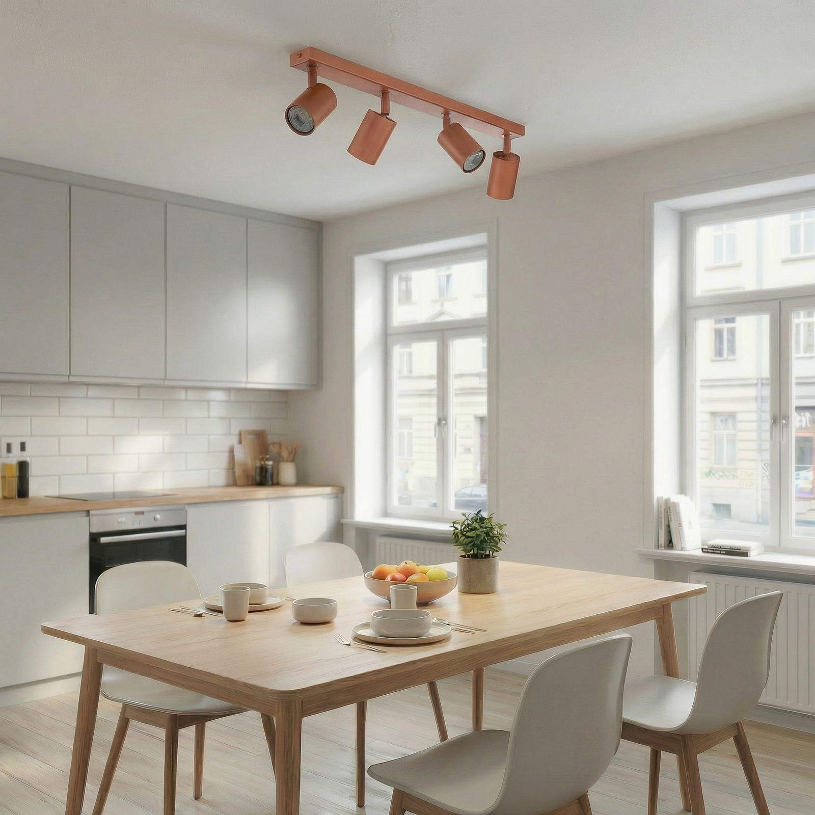 Spot de tavan Zoom, 4 becuri, roșu, oțel, GU10