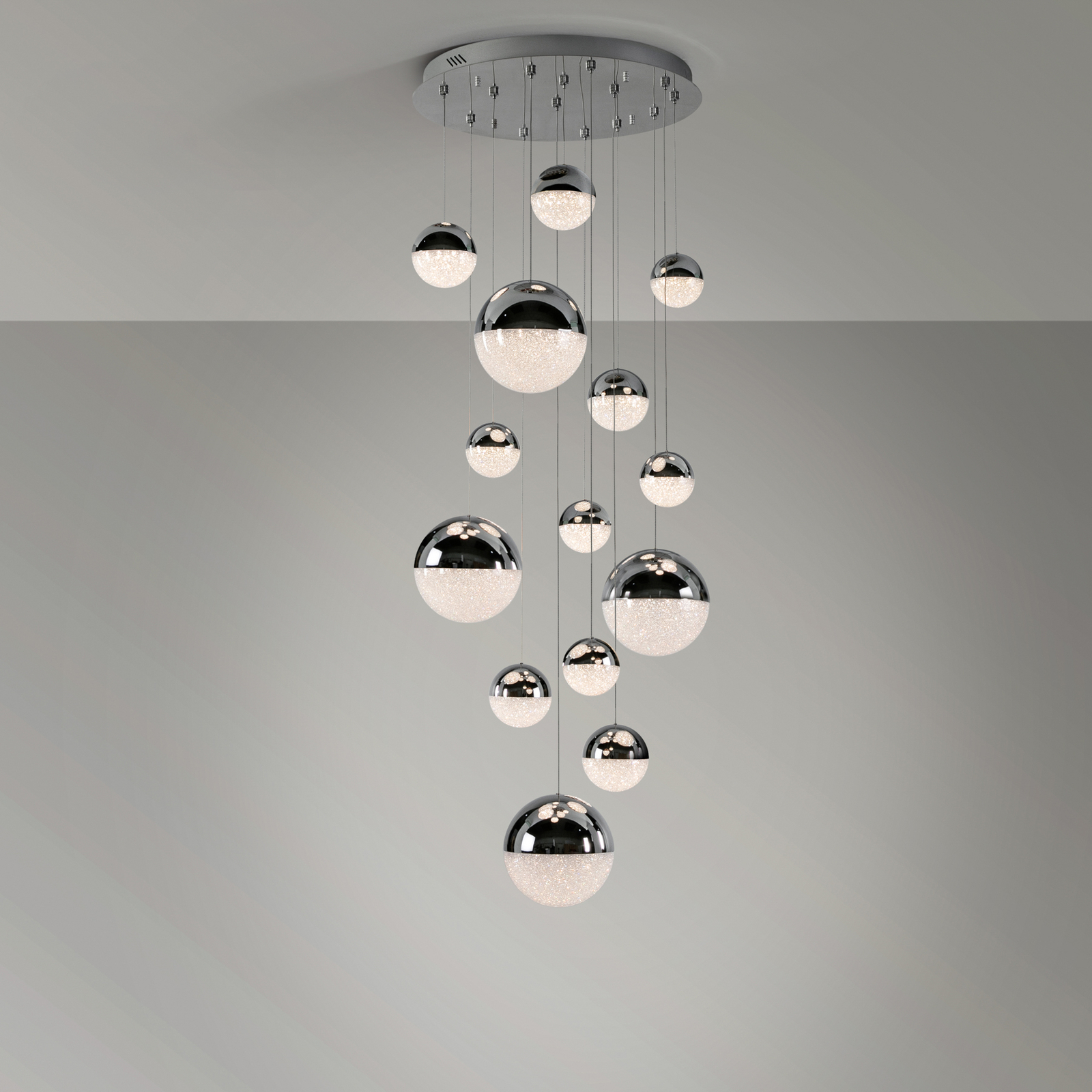 LED závesné svietidlo Sphere, chróm/číra14-pl, app