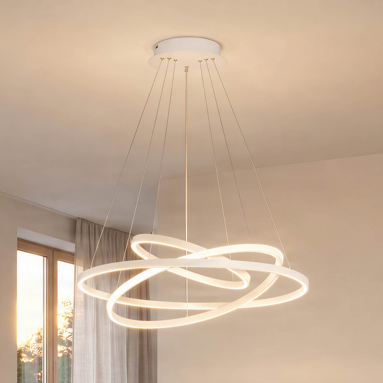 Lucande LED-riippvalgustid Ezana, valge, metall, Ø 80 cm