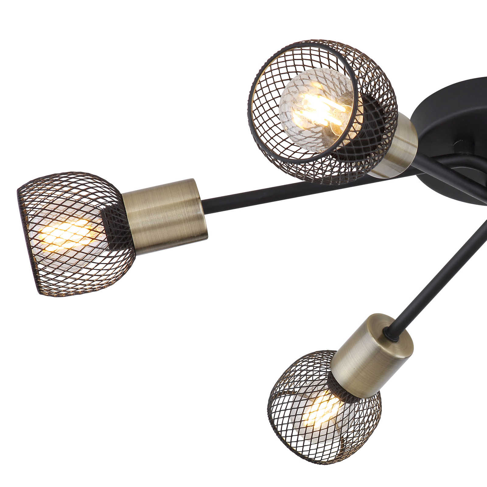 Plafondlamp Fiastra, zwart/oudmessing 6-lamps