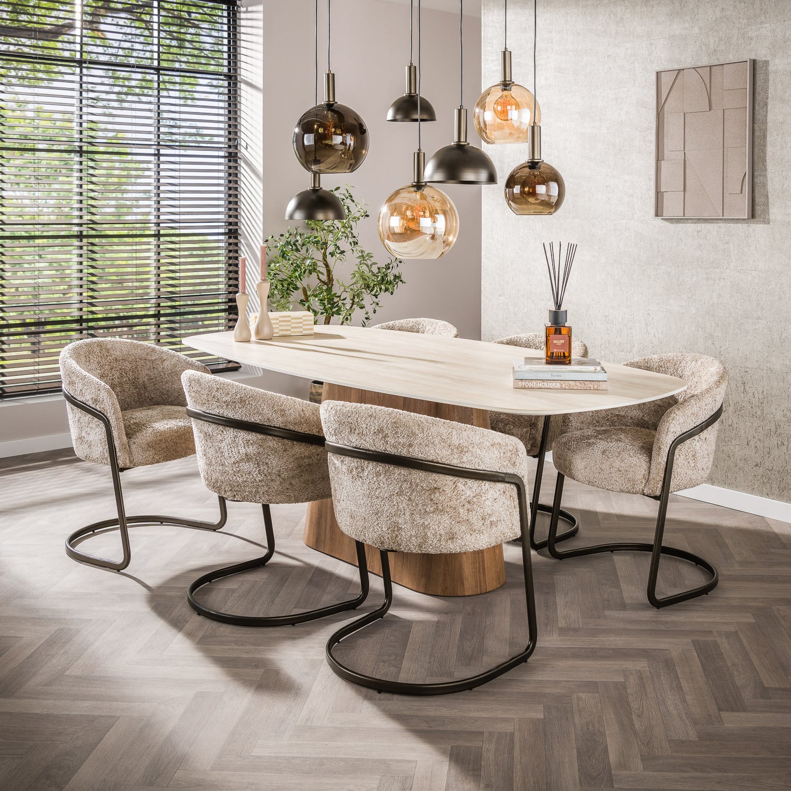 Pendelleuchte Cluster, amber/grau, Glas/Metall, 7-flg., E27 Pendelleuchte Cluster, amber/grau, Glas/Metall, 7-flg., E27