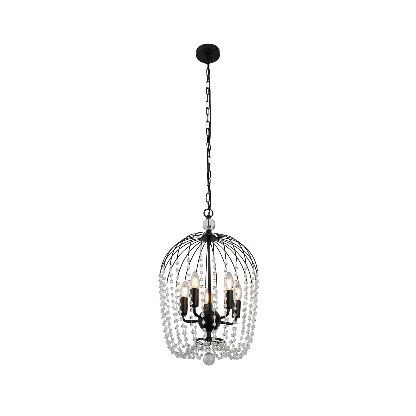 Shower pendant light, black/clear, crystal glass, E14, Ø 36cm