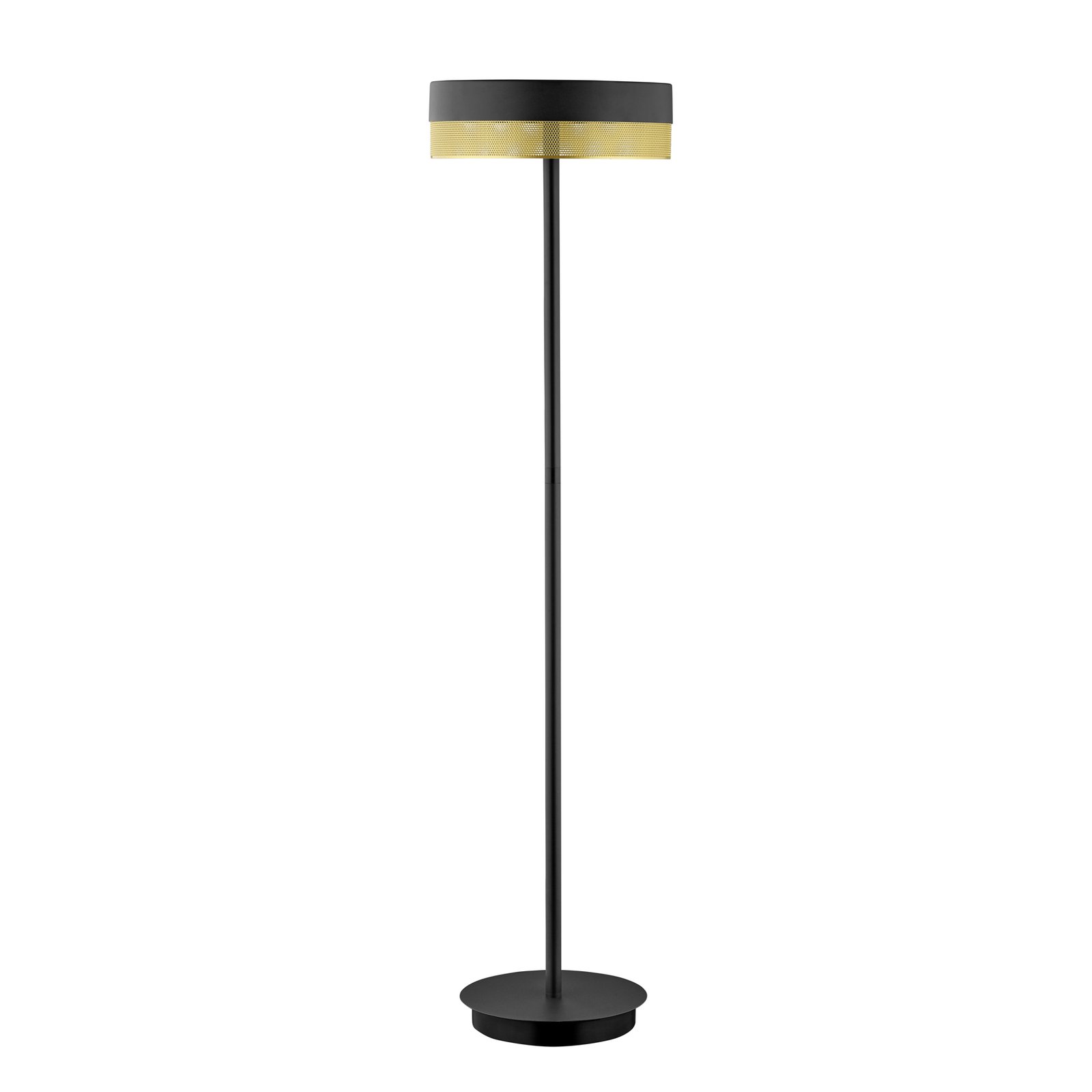 Lámpara de pie LED Mesh con atenuador, negro/oro