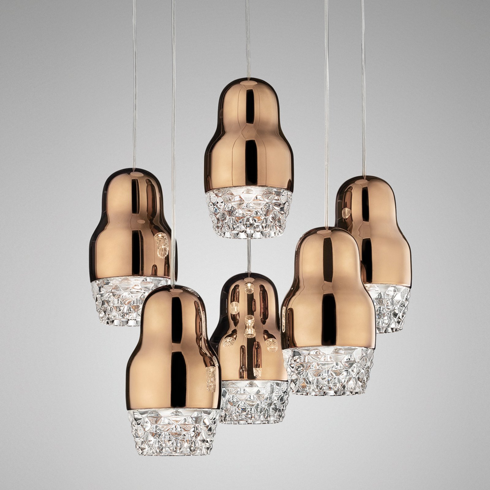 Six-bulb LED hanging lamp Fedora rose gold