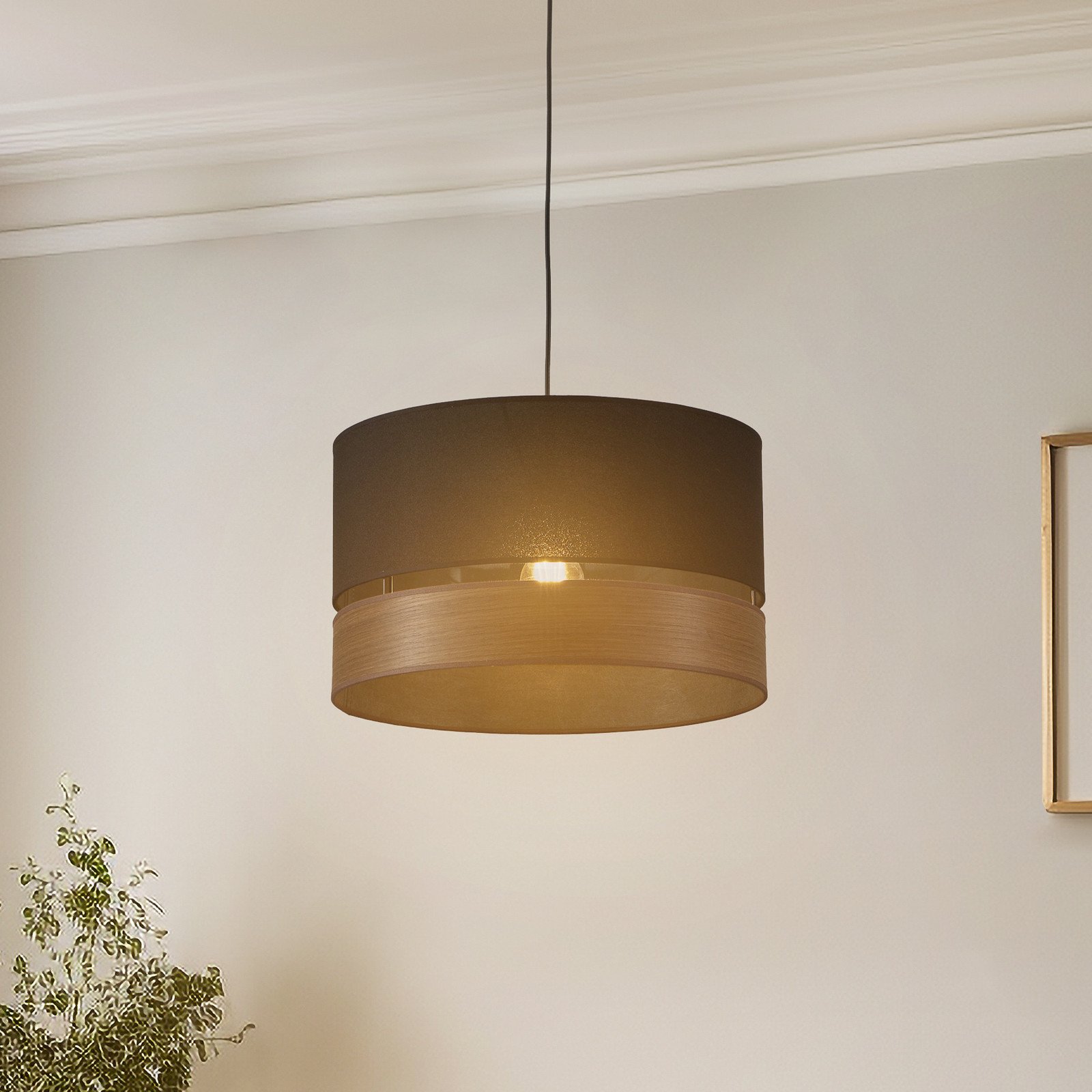 Euluna Levo lampă suspendată Ø40cm stejar închis/negru - Camera de zi / sufragerie - stejar închis negru - Țesătură / Textil