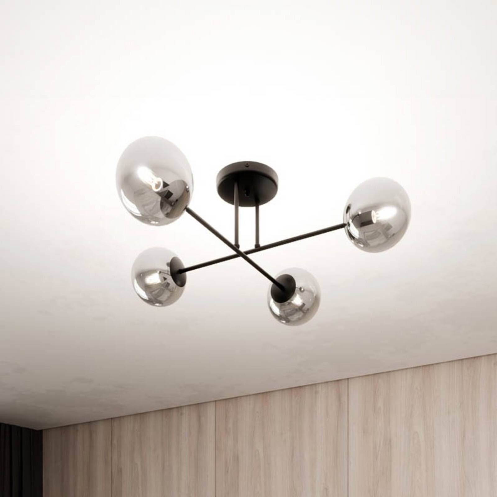 Lampa sufitowa Glassy, 4-punktowa, krzyżowa, czarny/grafitowy