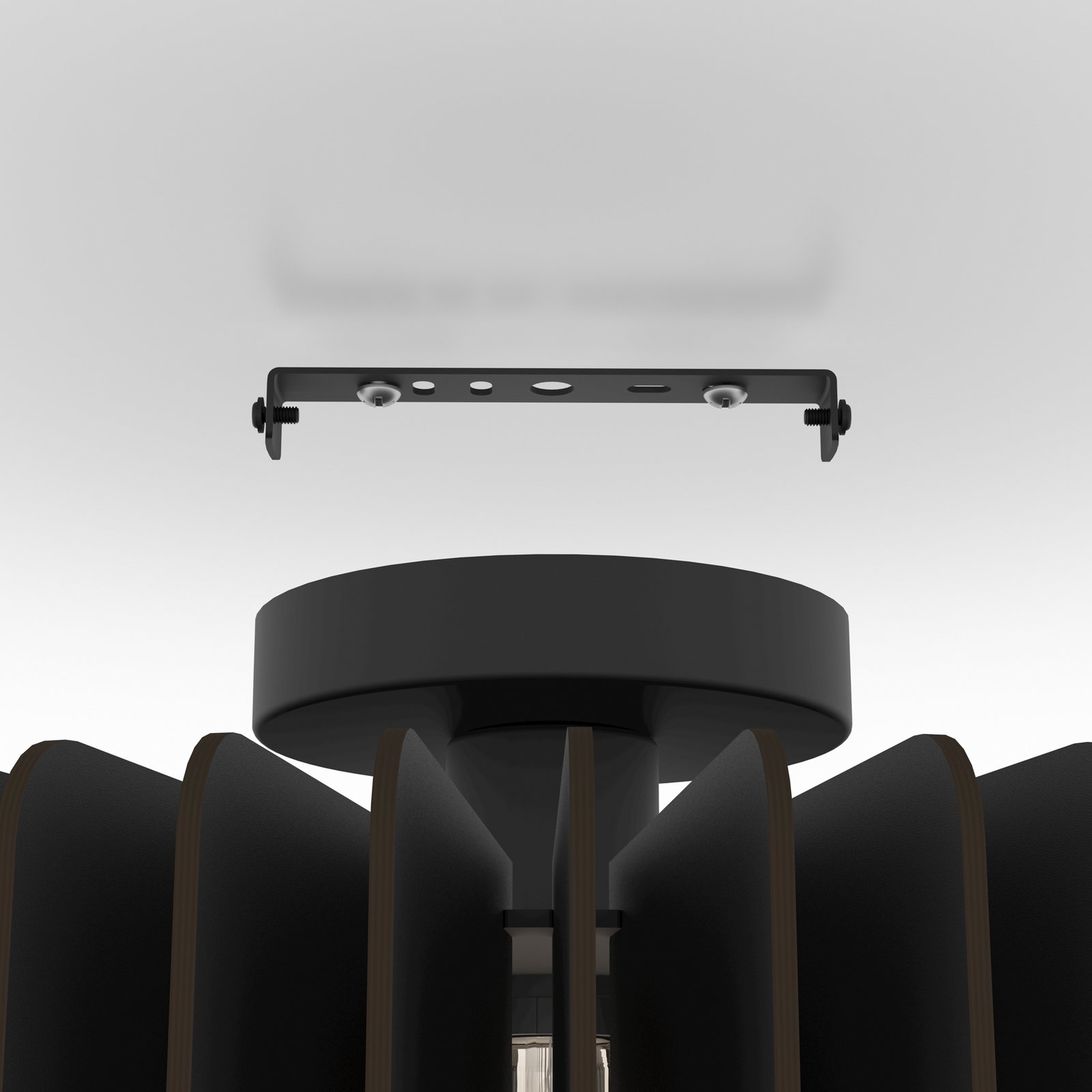 Palombaia ceiling lamp, black, Ø 50 cm, steel/wood, E27