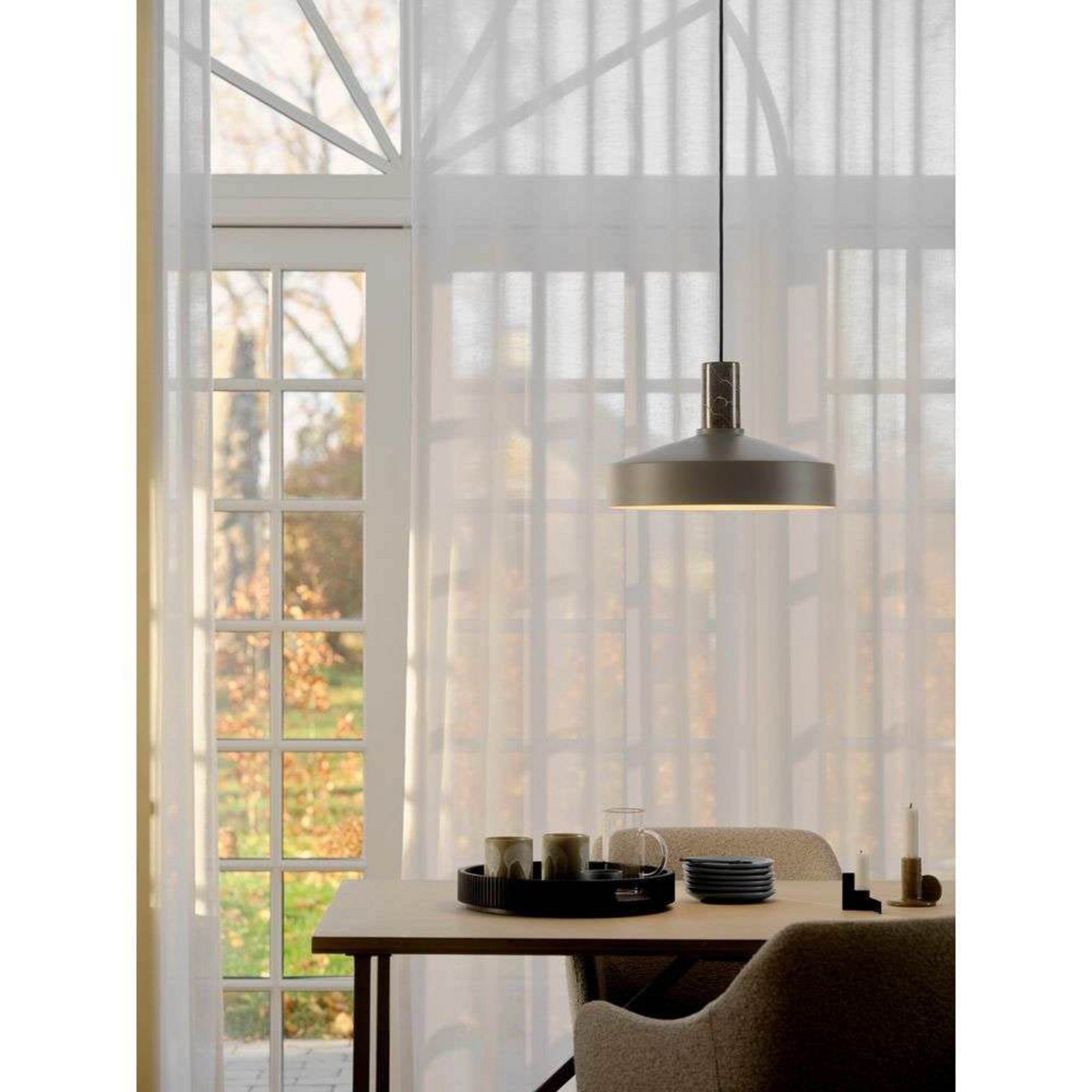 Pendellampe Elvas, hellbraun, Ø 37 cm, Metall/Marmor
