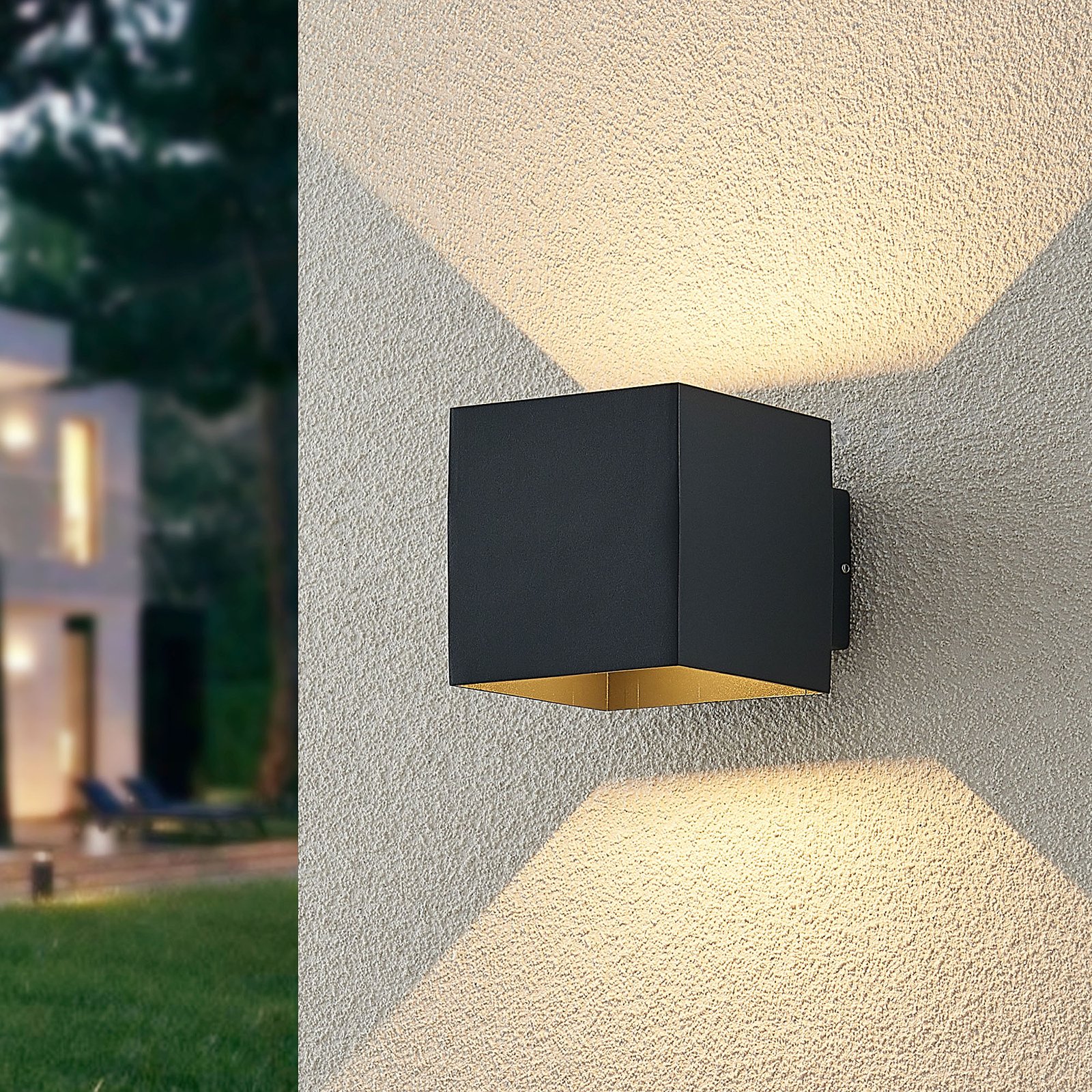 Lindby LED aplique de parede exterior Esani, antracite, alumínio