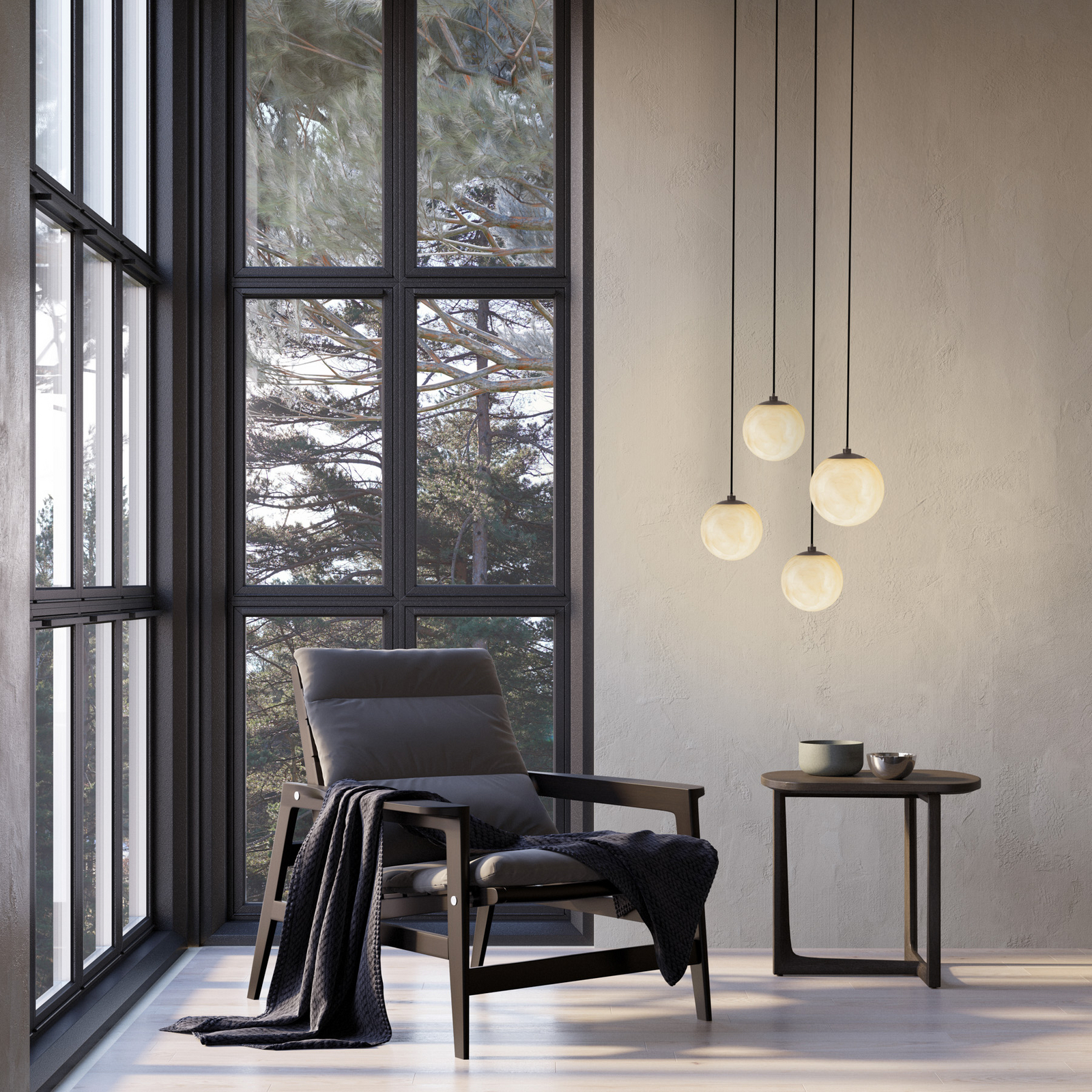 Lampă suspendată LED ARE, negru, alabastru, Ø 8 cm, CCT, DALI