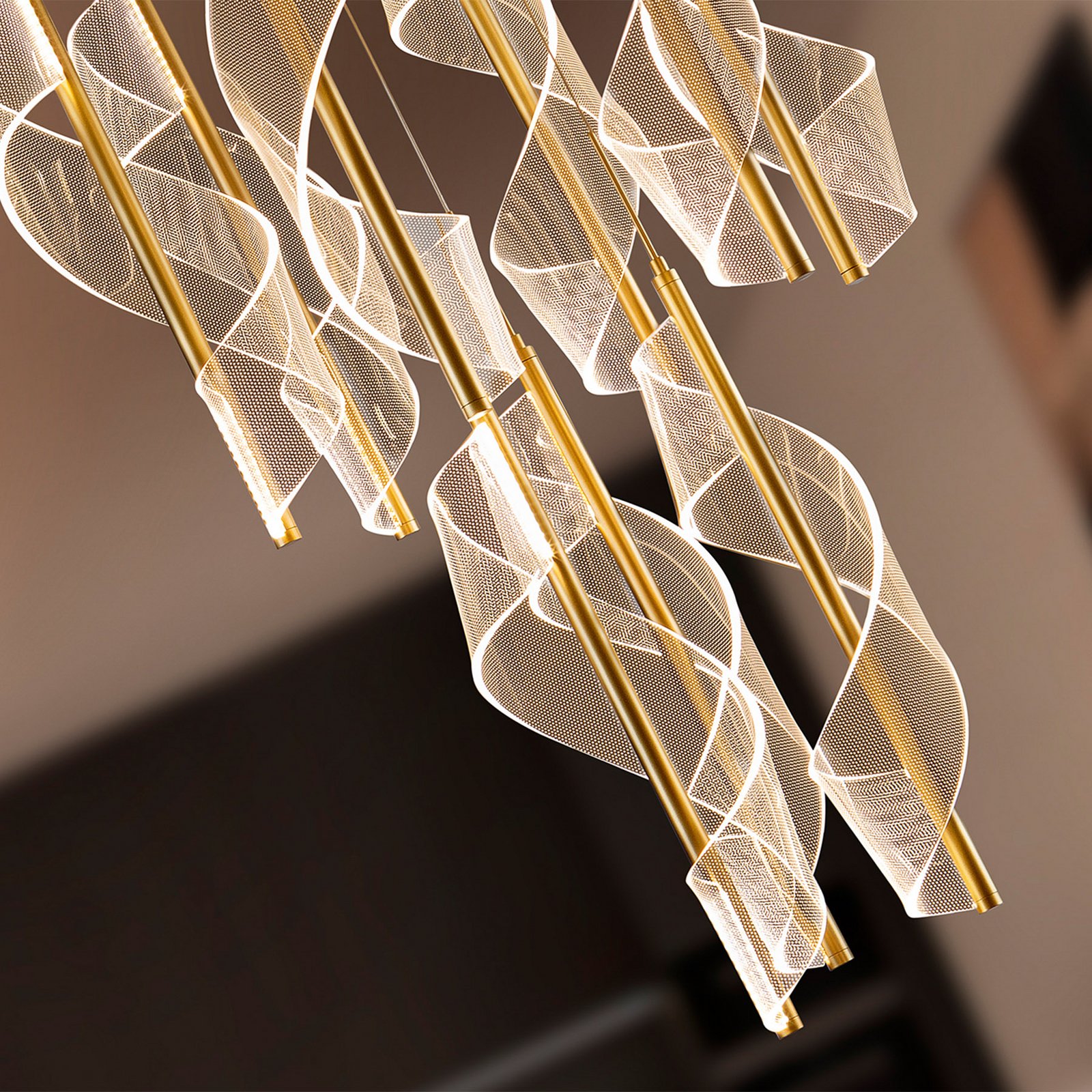 Velas 9-bulb LED pendant light, gold-coloured, metal, plastic