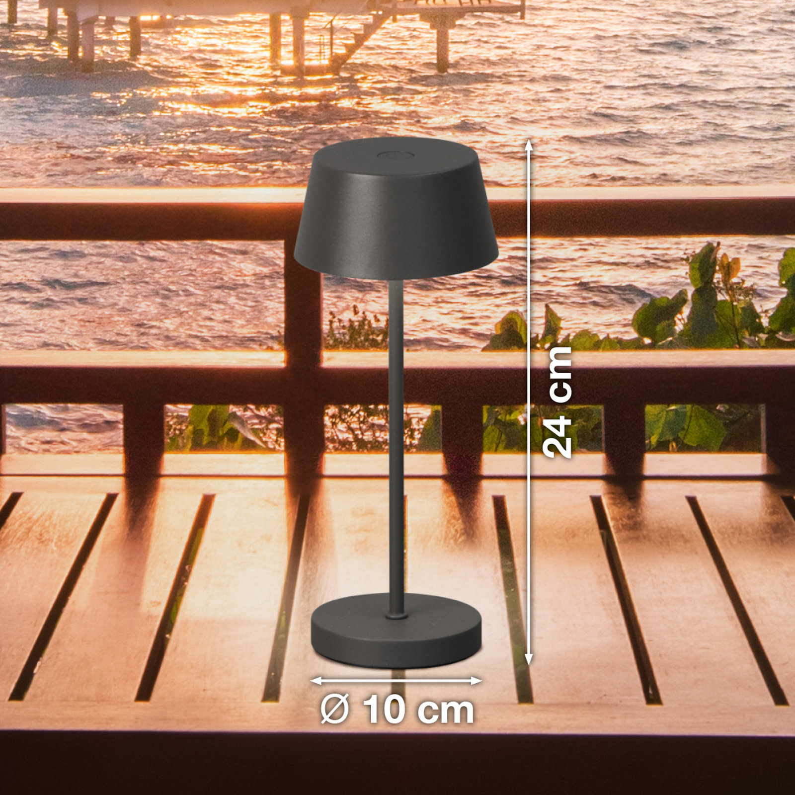 Sienna Pro LED rechargeable table lamp, sand grey, 24 cm, metal IP54