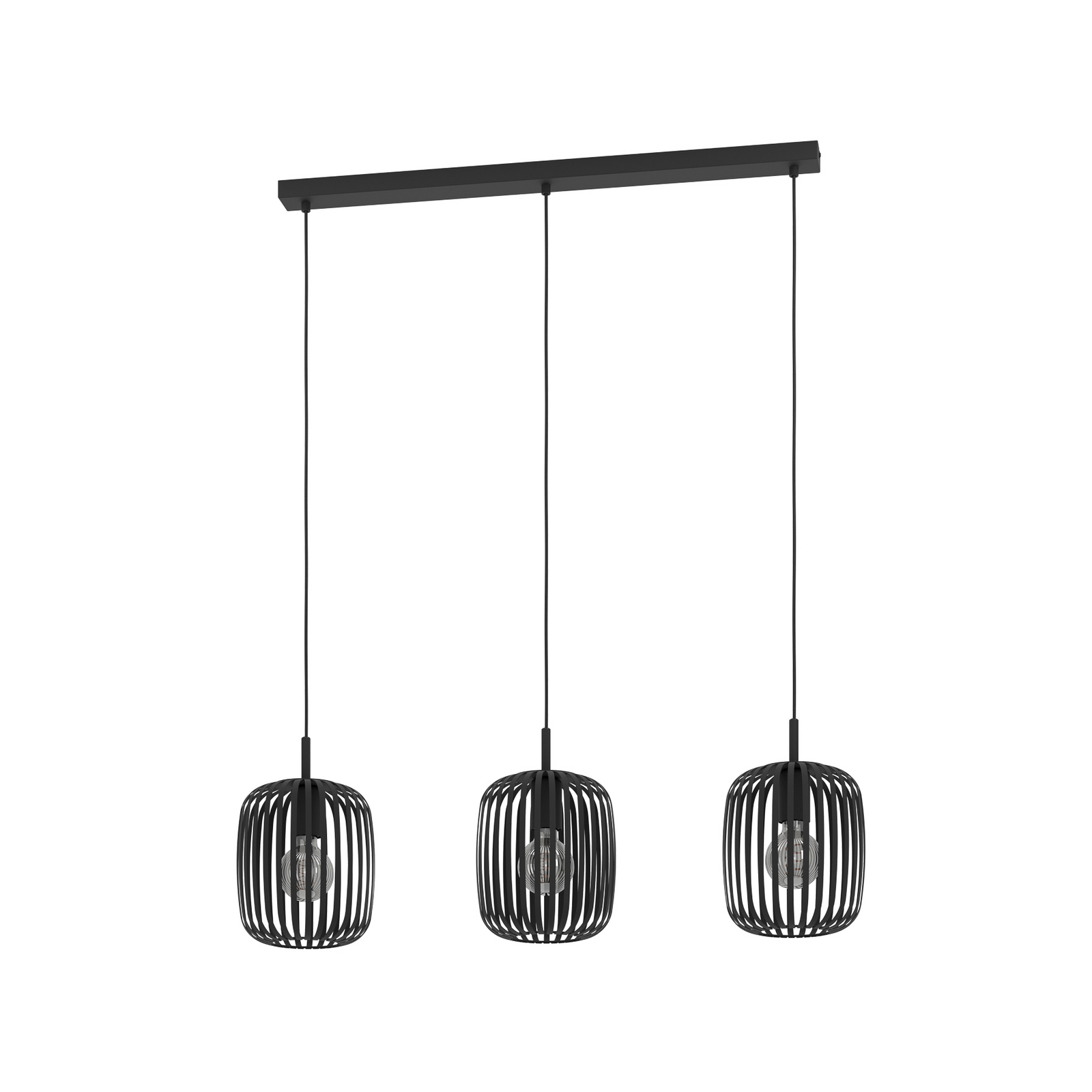 Lámpara colgante Romazzina, negra, longitud 90 cm, 3 luces, metal