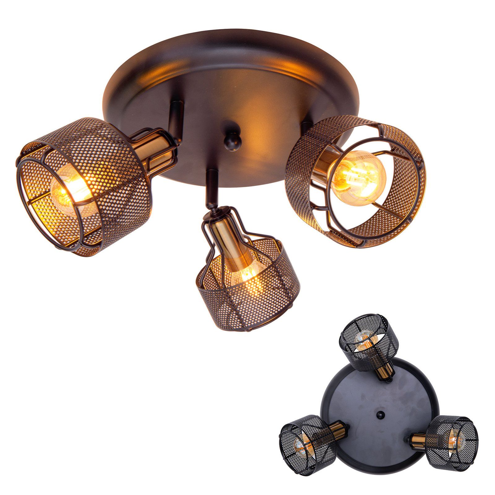 Plafondlamp Foro, 3-lamps, zwart/goud