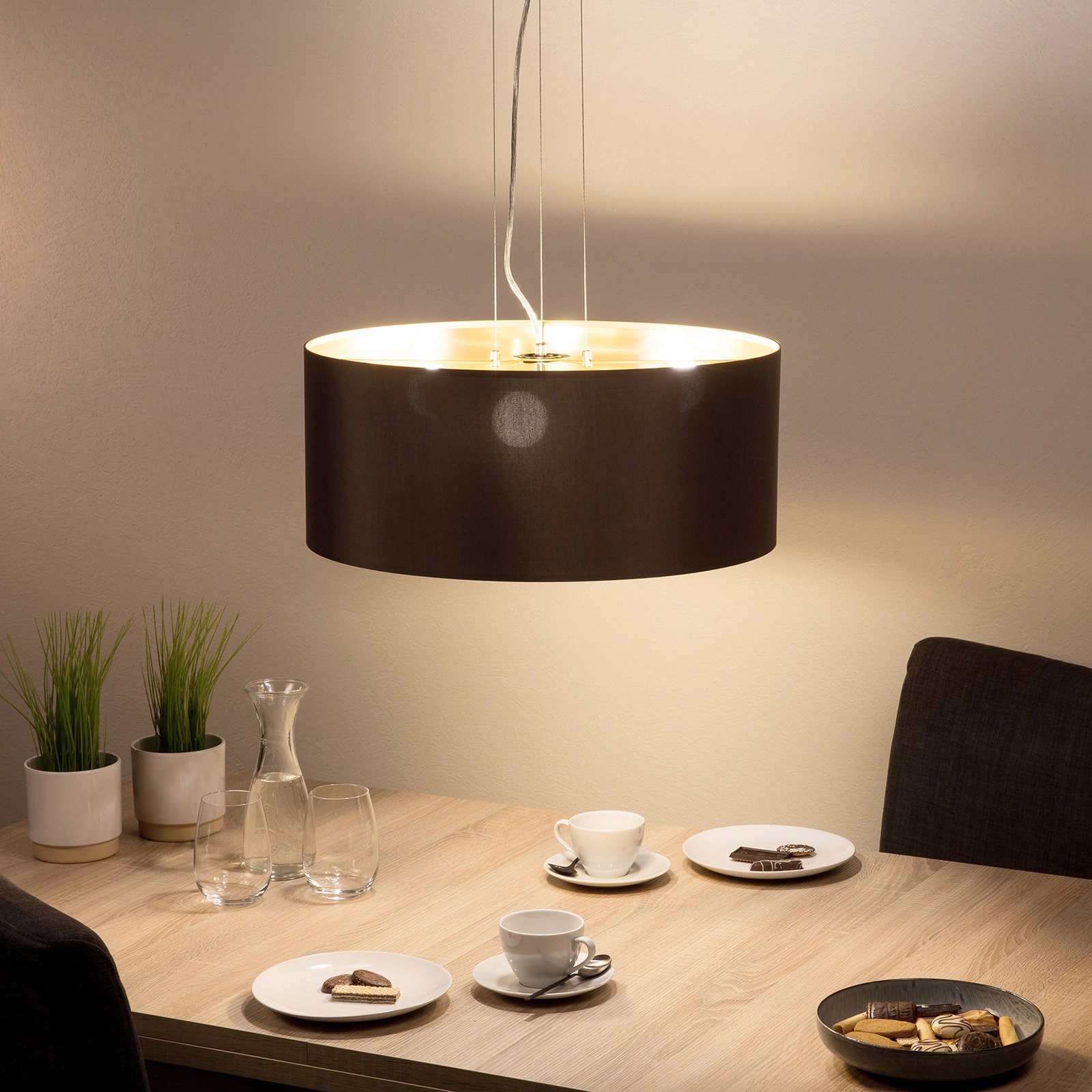 Textiel-hanglamp Maserlo, cappuccino, 53 cm