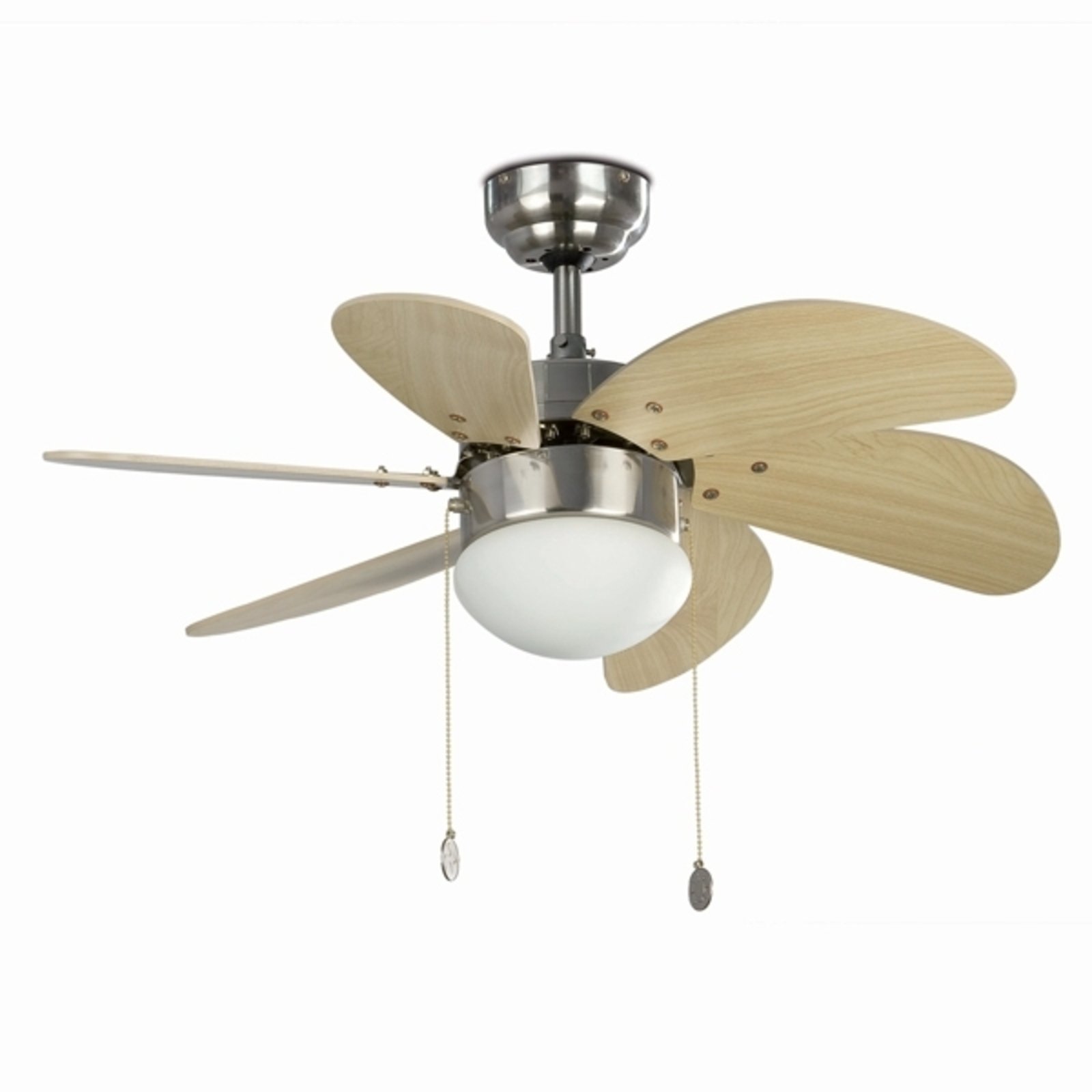 Palao S ceiling fan with a light, matt nickel