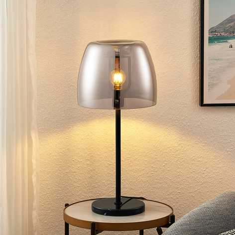Lindby Yrell Tischlampe mit Rauchglasschirm