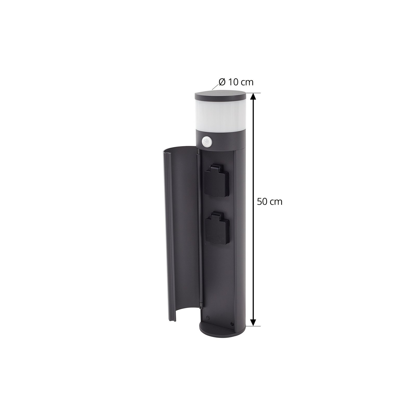Lucande Sockellampe Corban, grau, Sensor, Steckdosen, IP44