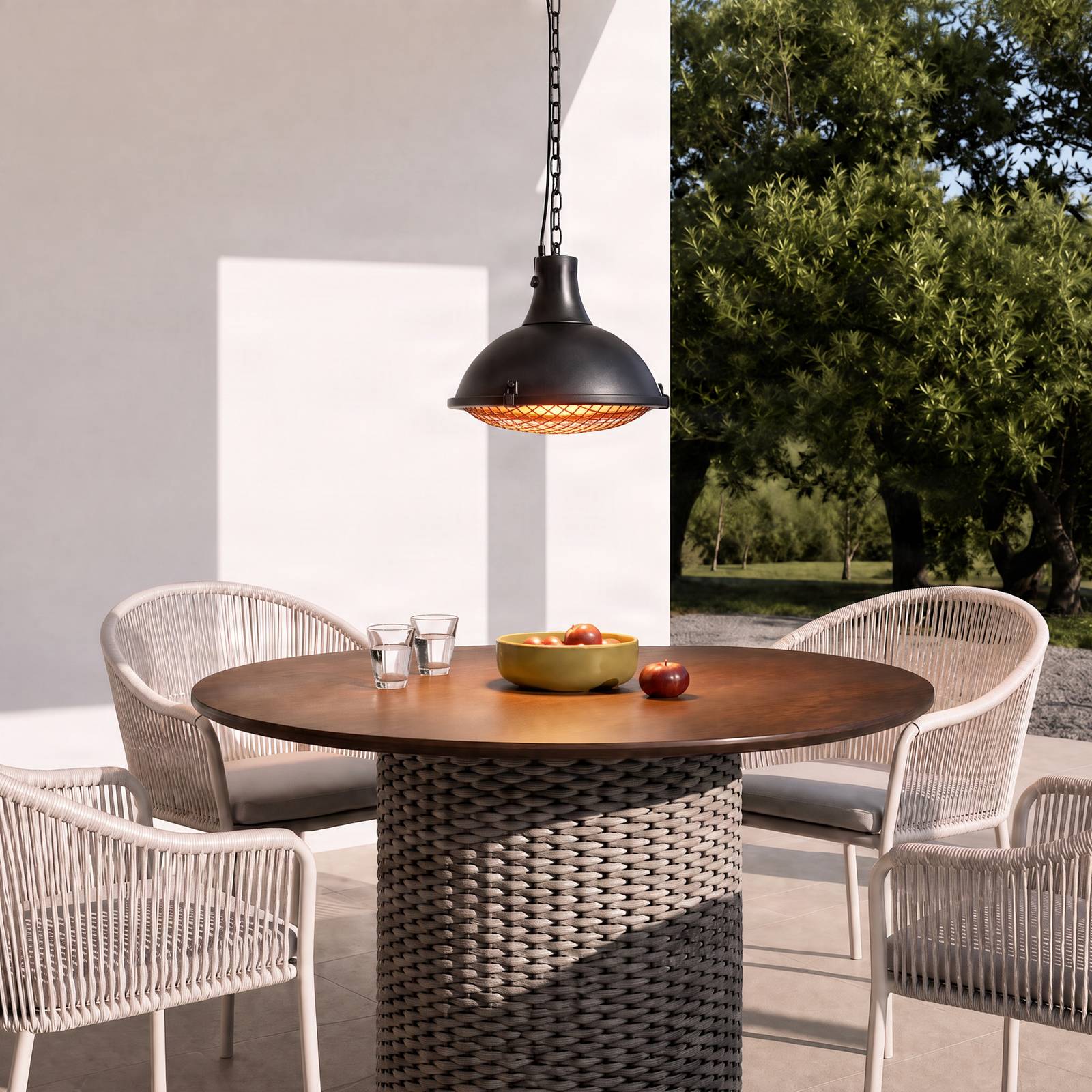 Lucande hangende terrasverwarmer Ormio, zwart, Ø 43 cm, IP44