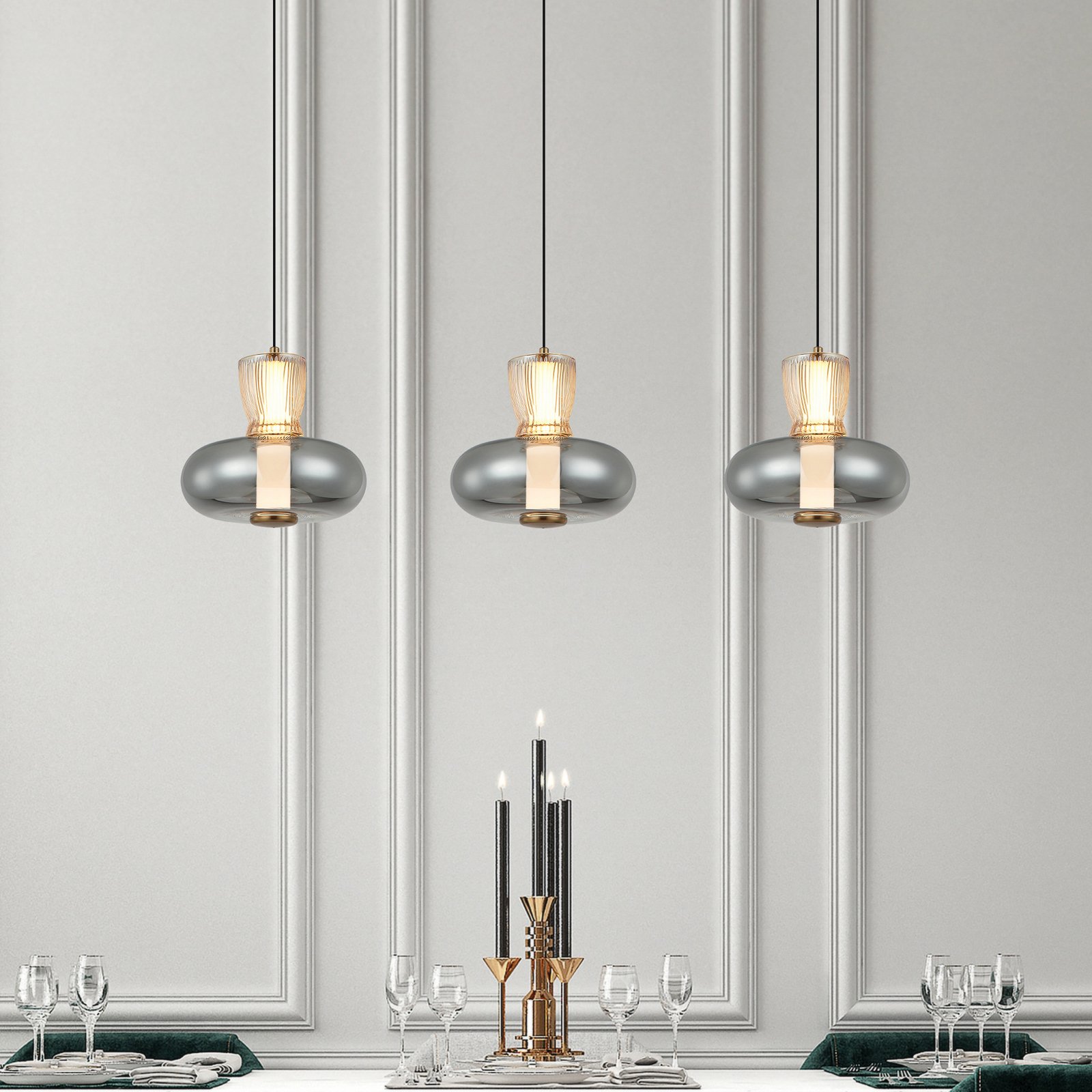 Żyrandol LED Sire, długość 92 cm, szkło dymne/brązowe, 3-punktowa.