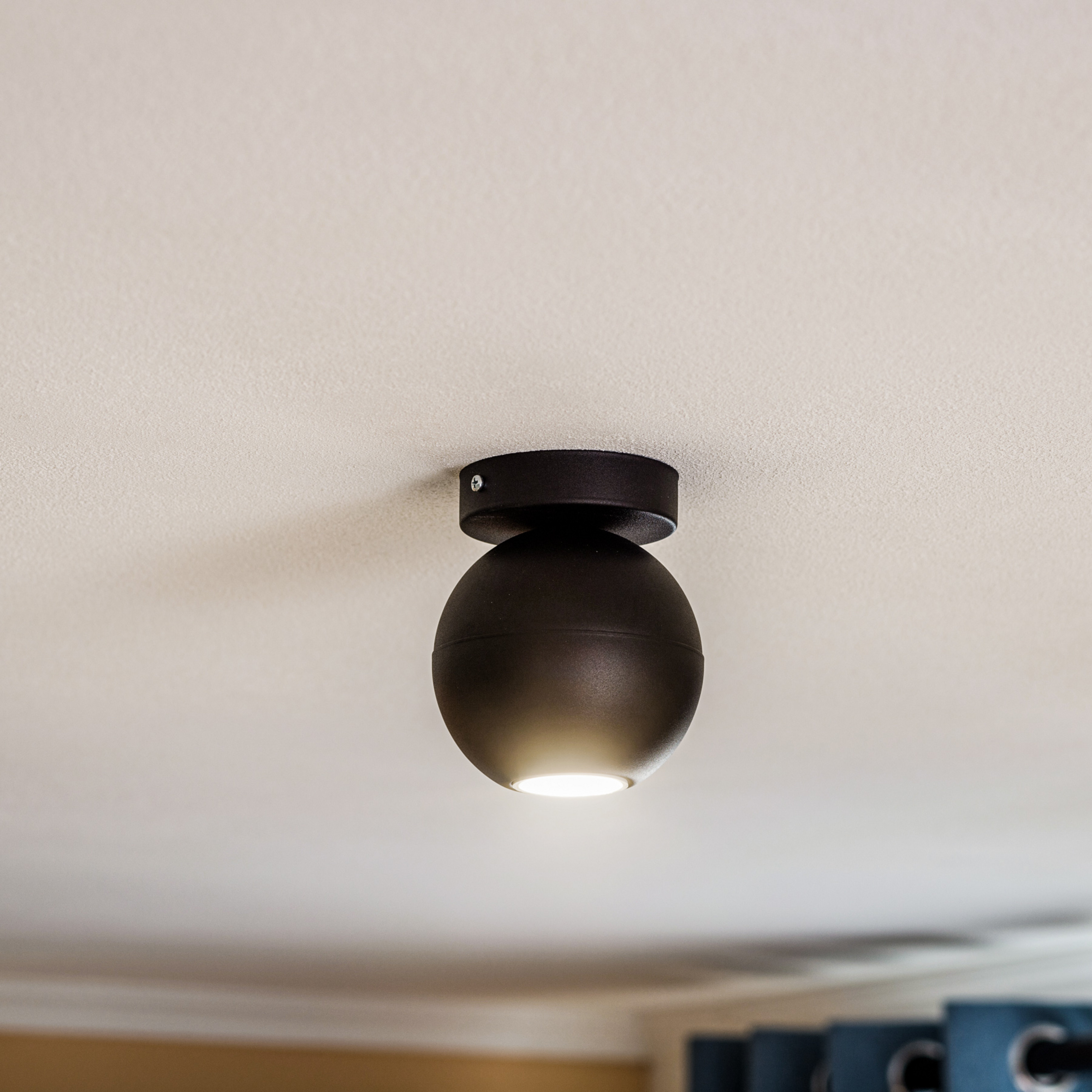 Spot pour plafond Midnight tout en noir à 1 lampe, fixe