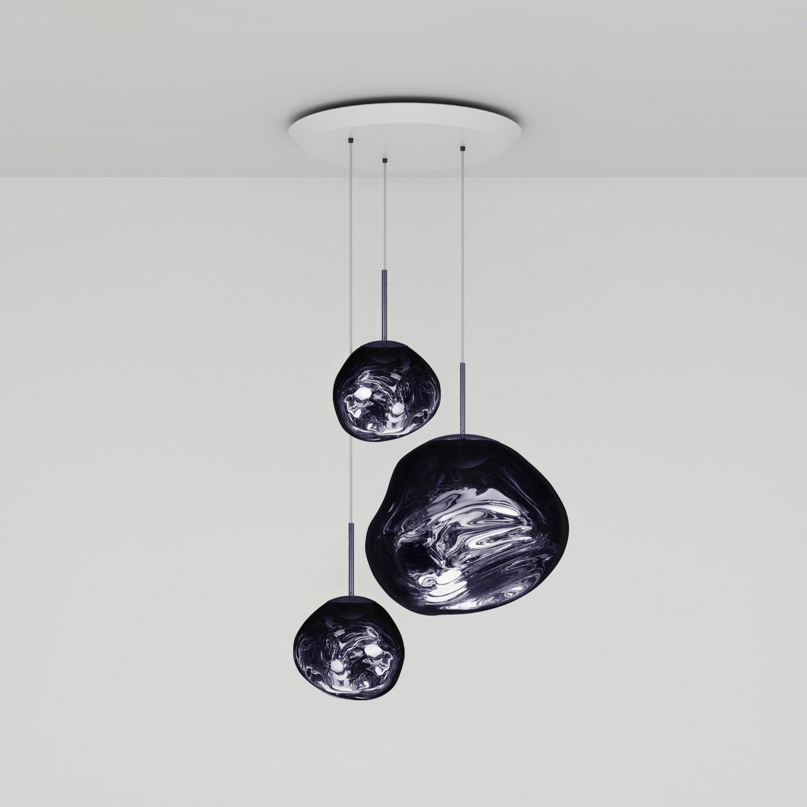 Lampă suspendată Tom Dixon Melt Trio Round Ø 81 cm 3 becuri fum - Camera de zi / sufragerie - Design - gri fum negru - Plastic
