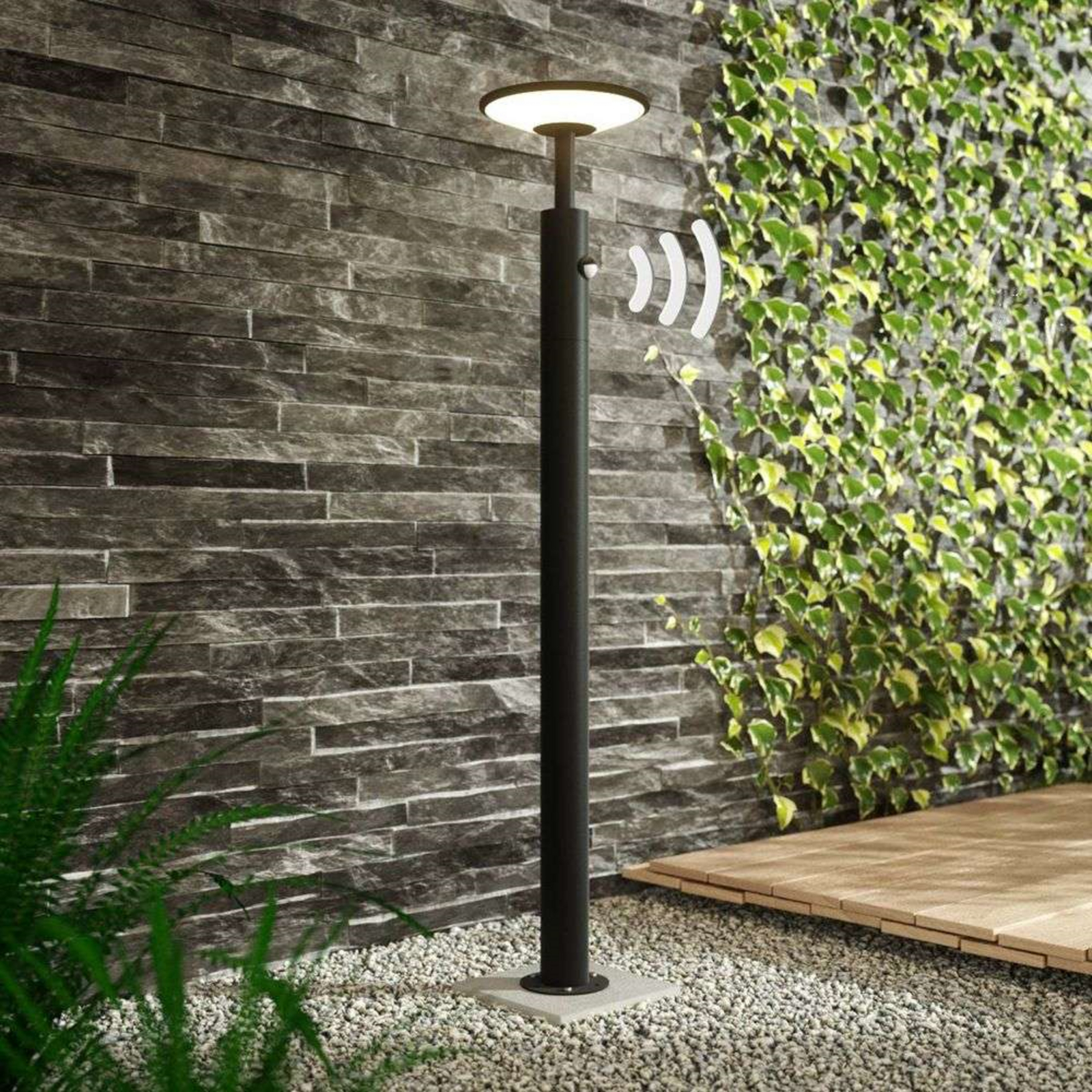 Fenia Buiten Tuinlamp w/Sensor Anthracite/Opal - Lucande