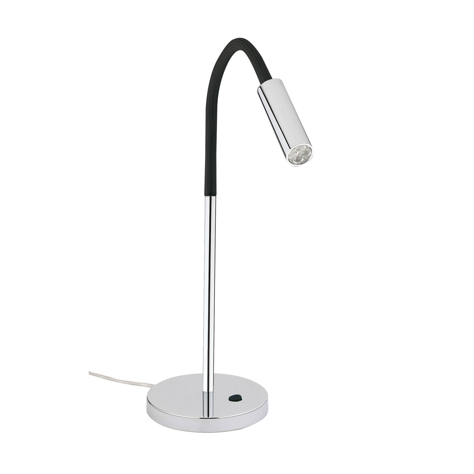 Rocco LED table lamp, chrome, flex arm black