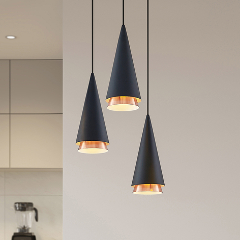 Lucande Naoh suspension ronde, 3 lampes, noire