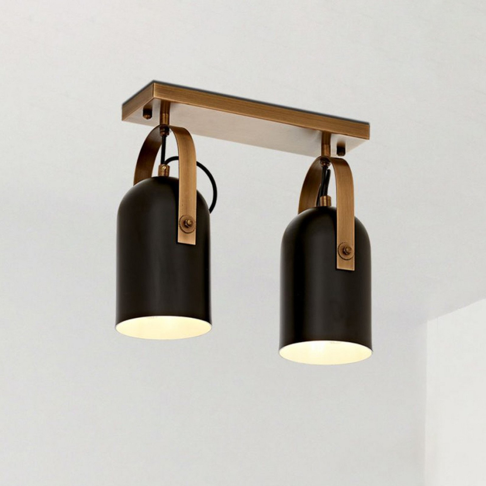Avonni Plafonieră Esra negru lungime 32 cm metal 2 becuri - Camera de zi / sufragerie - negru aur antic