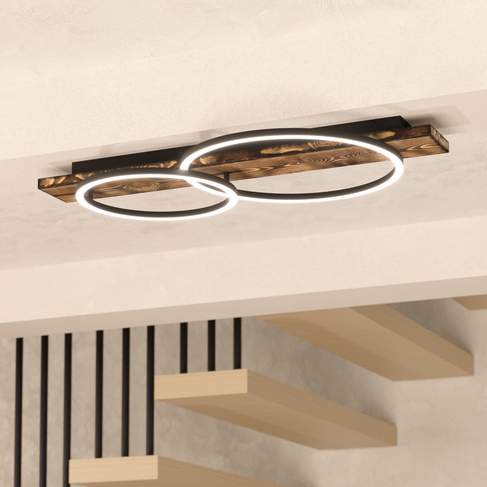 EGLO Plafonieră LED Boyal maro lungime 78 cm lemn 2 becuri. - Camera de zi / sufragerie