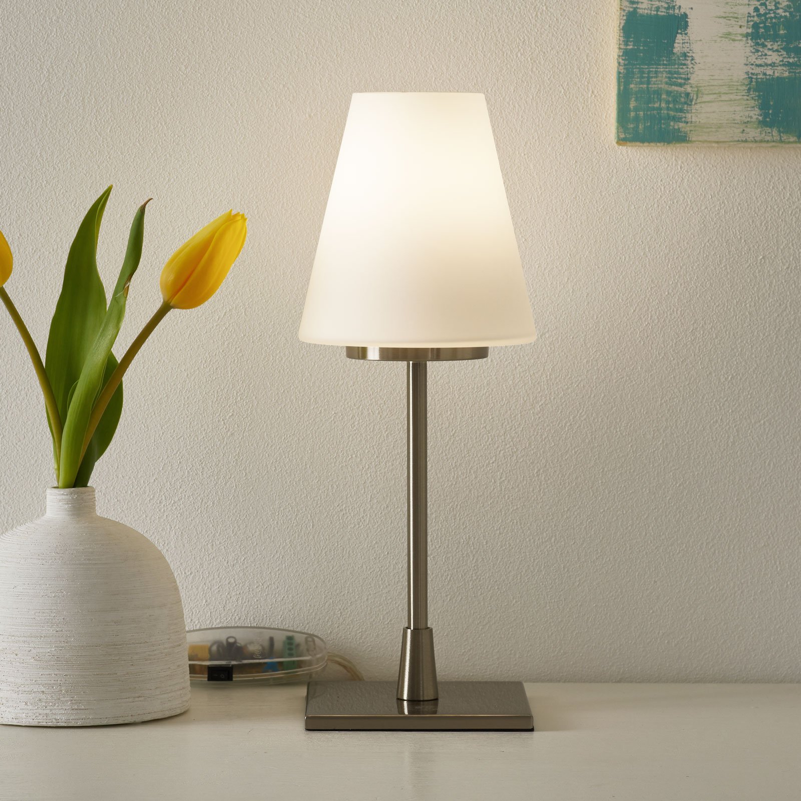 Lámpara de mesa Lucy Big con función táctil blanco