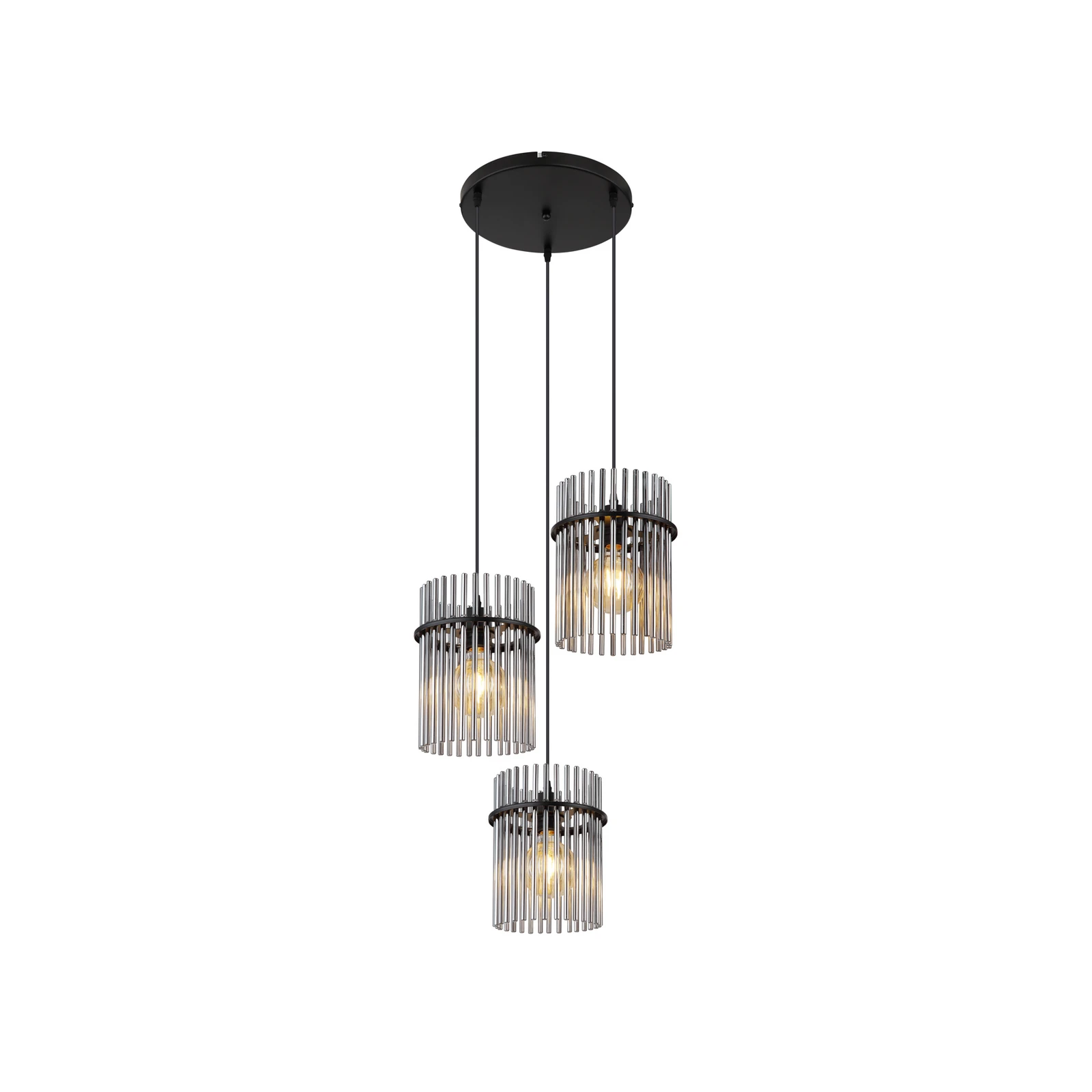Lámpara colgante Gorley, color humo/negro, 3 luces, Ø 47 cm, cristal, E27