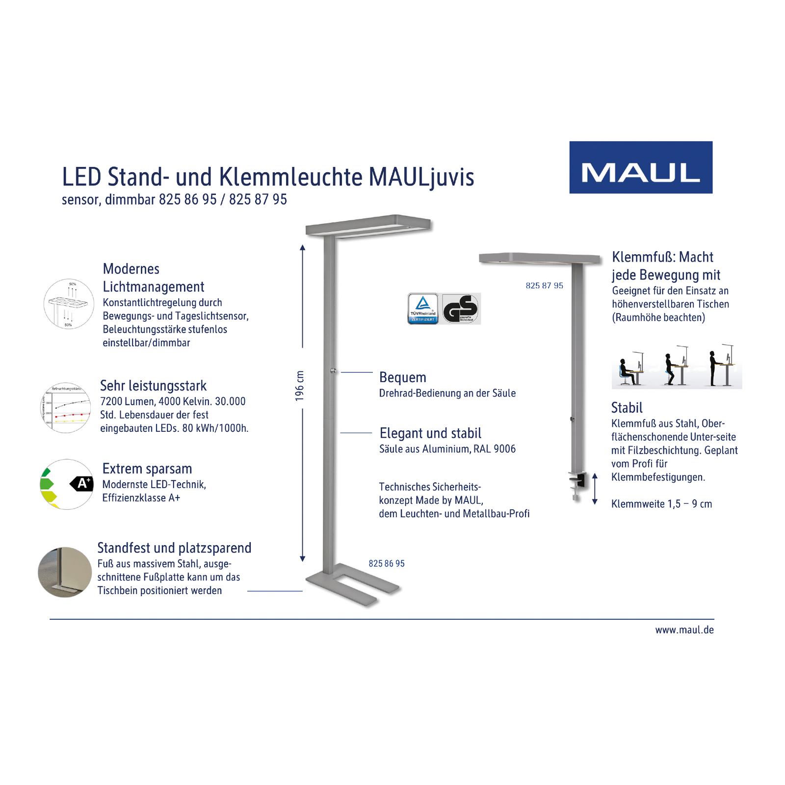 LED vloerlamp MAULjuvis, zilver, standaard