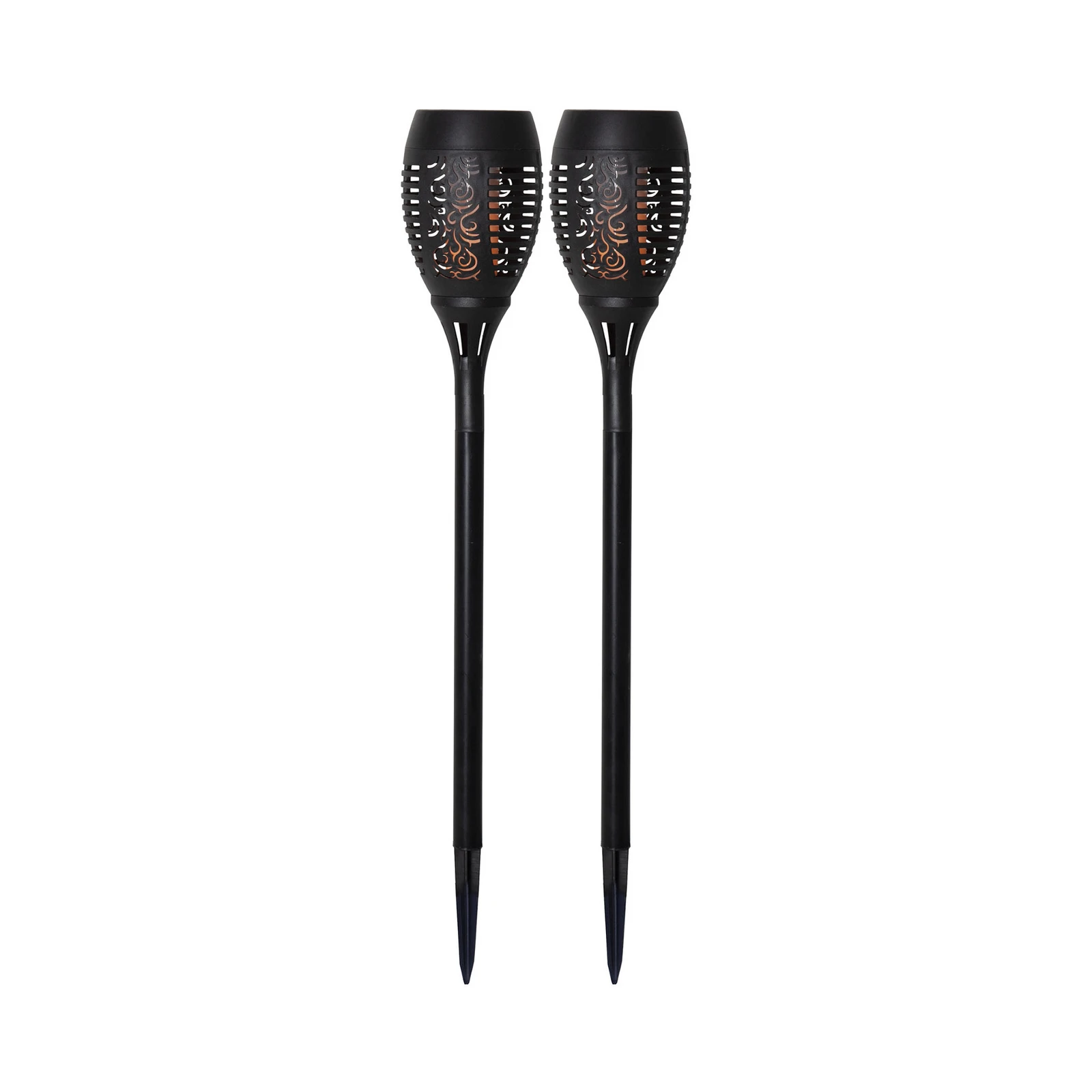 LED-solcellelampe Flame med jordspyd, 2-pakning