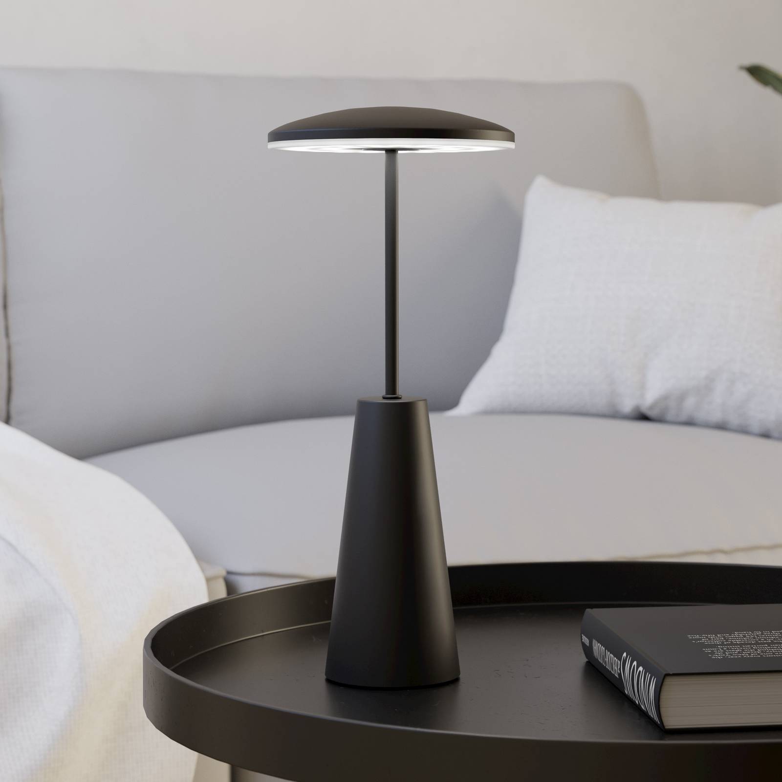 EGLO Luminaire LED rechargeable Piccola, noire, hauteur 28 cm, métal, IP54