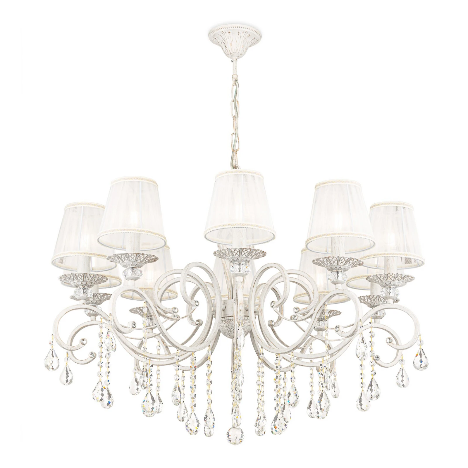Maytoni Grace, lampadario bianco a 10 luci, organza
