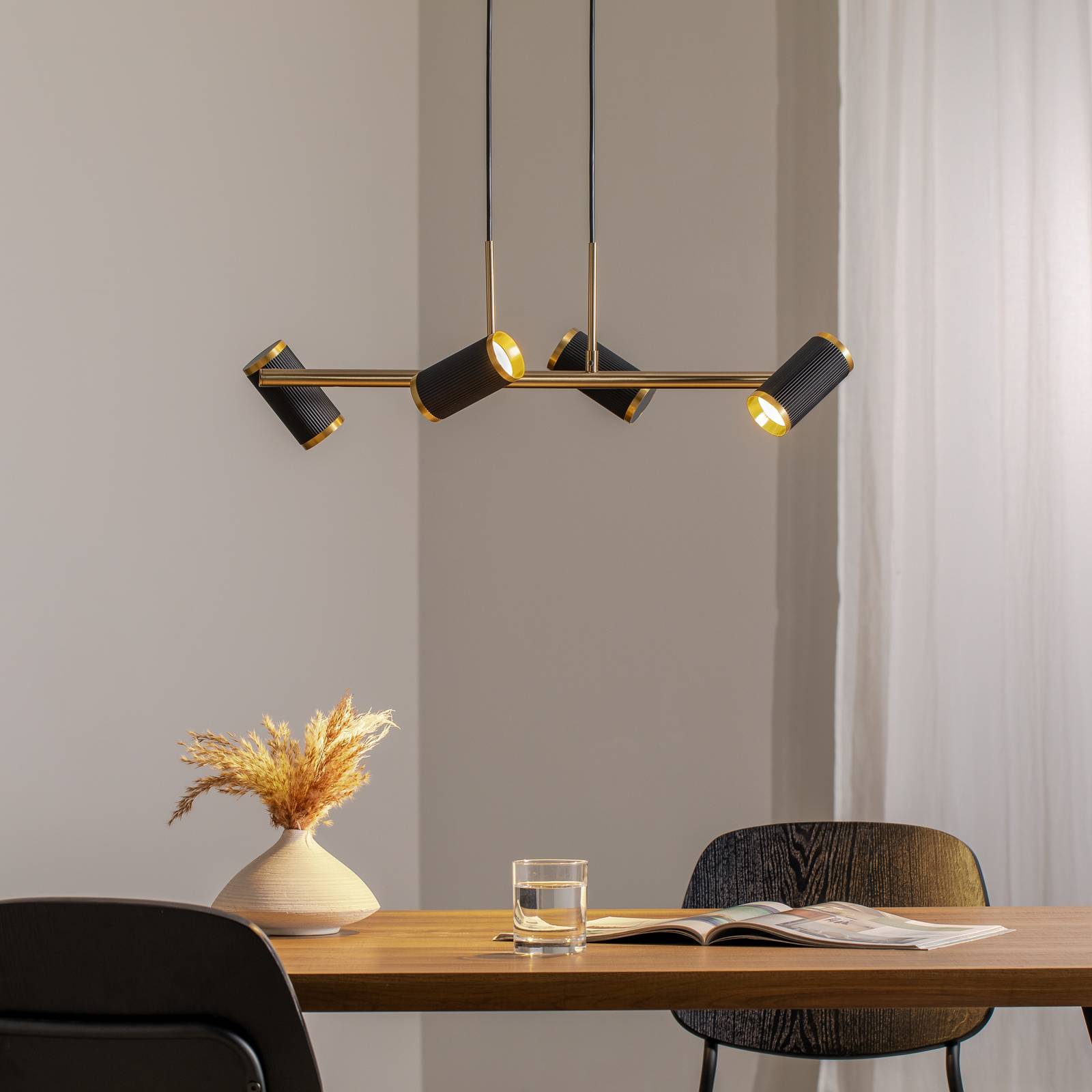 Hängelampe Lume schwarz/gold antik Länge 66 cm 4-flg. Metall günstig online kaufen