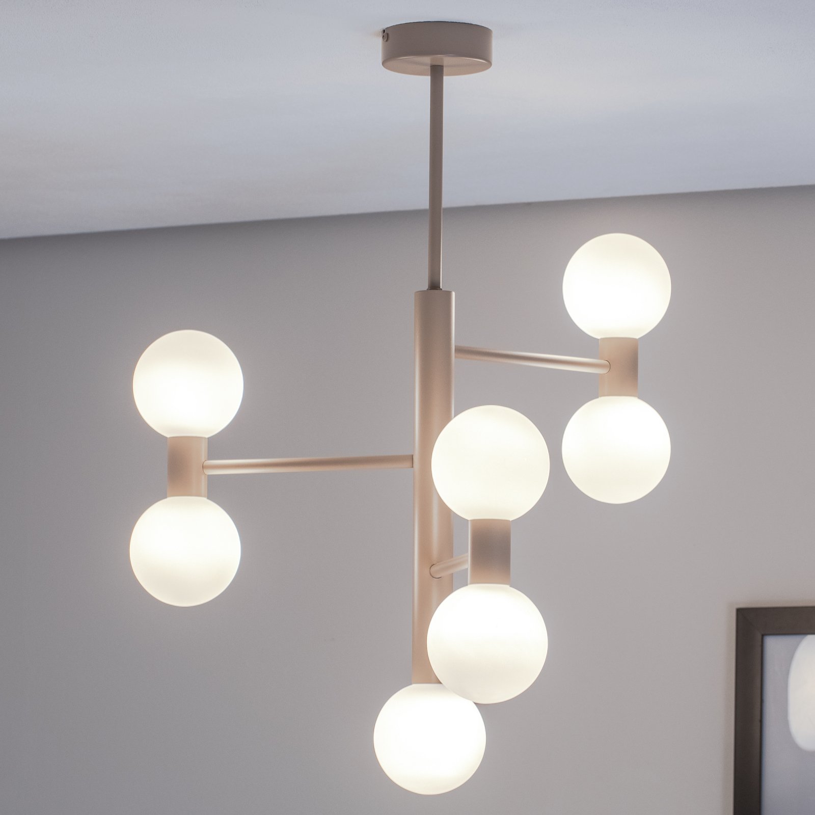 Flare 7 taklampa, beige, 7 lampor, glas, metall