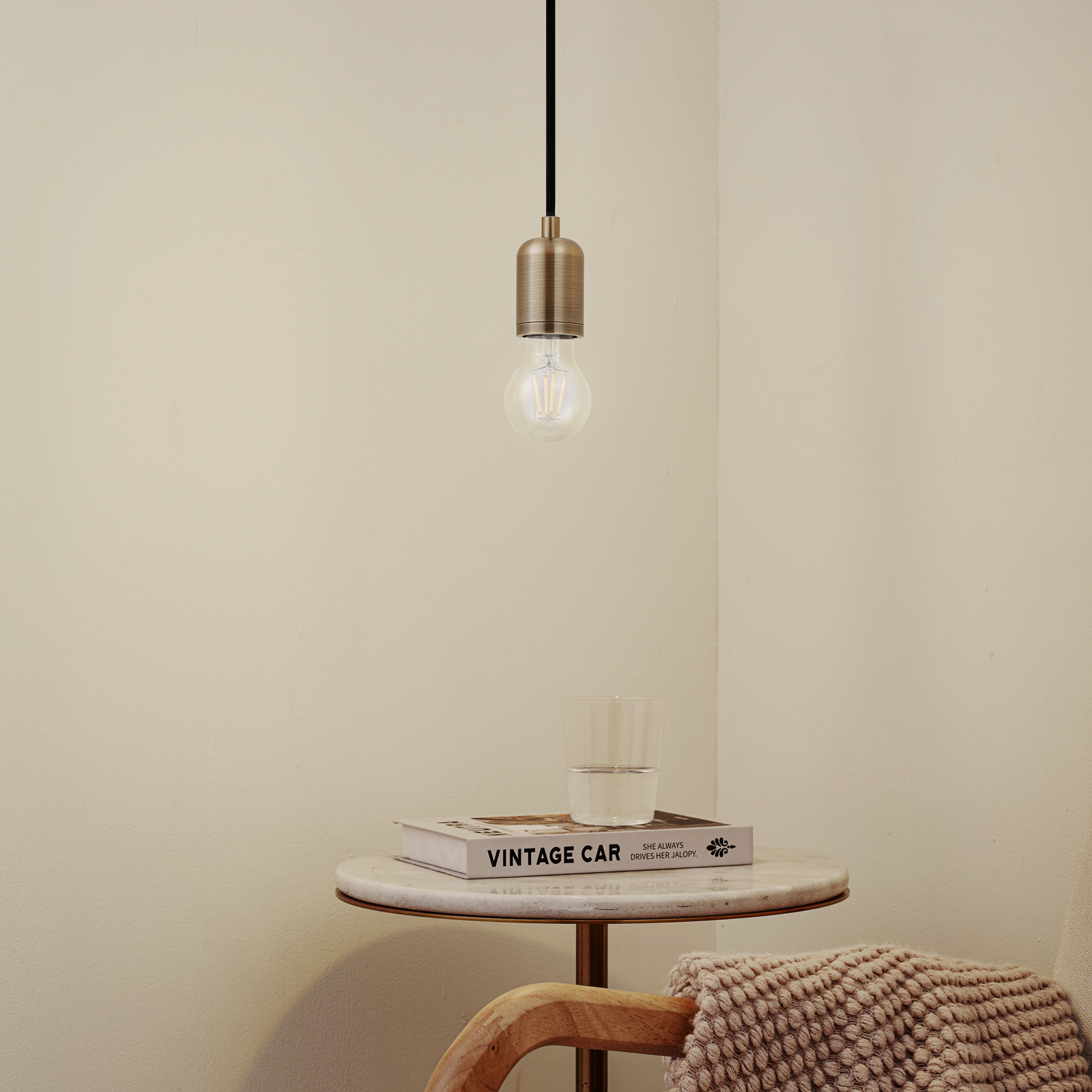 Hattie pendant light, E27 socket, Ø 4.7 cm, brass, metal - Lindby