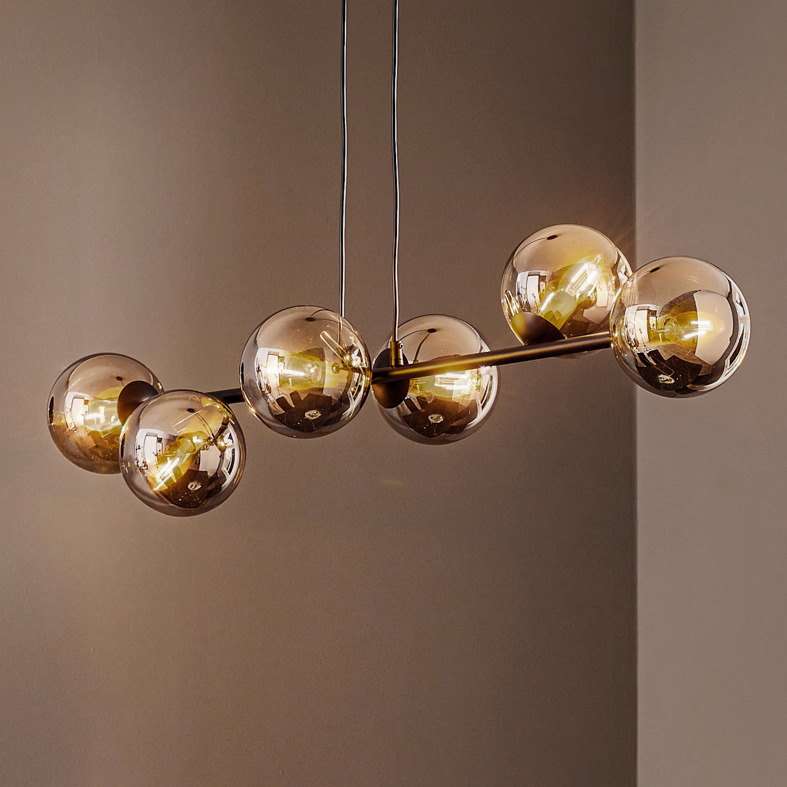 Lampa wisząca Glassy 6-punktowa, szkło grafitowe